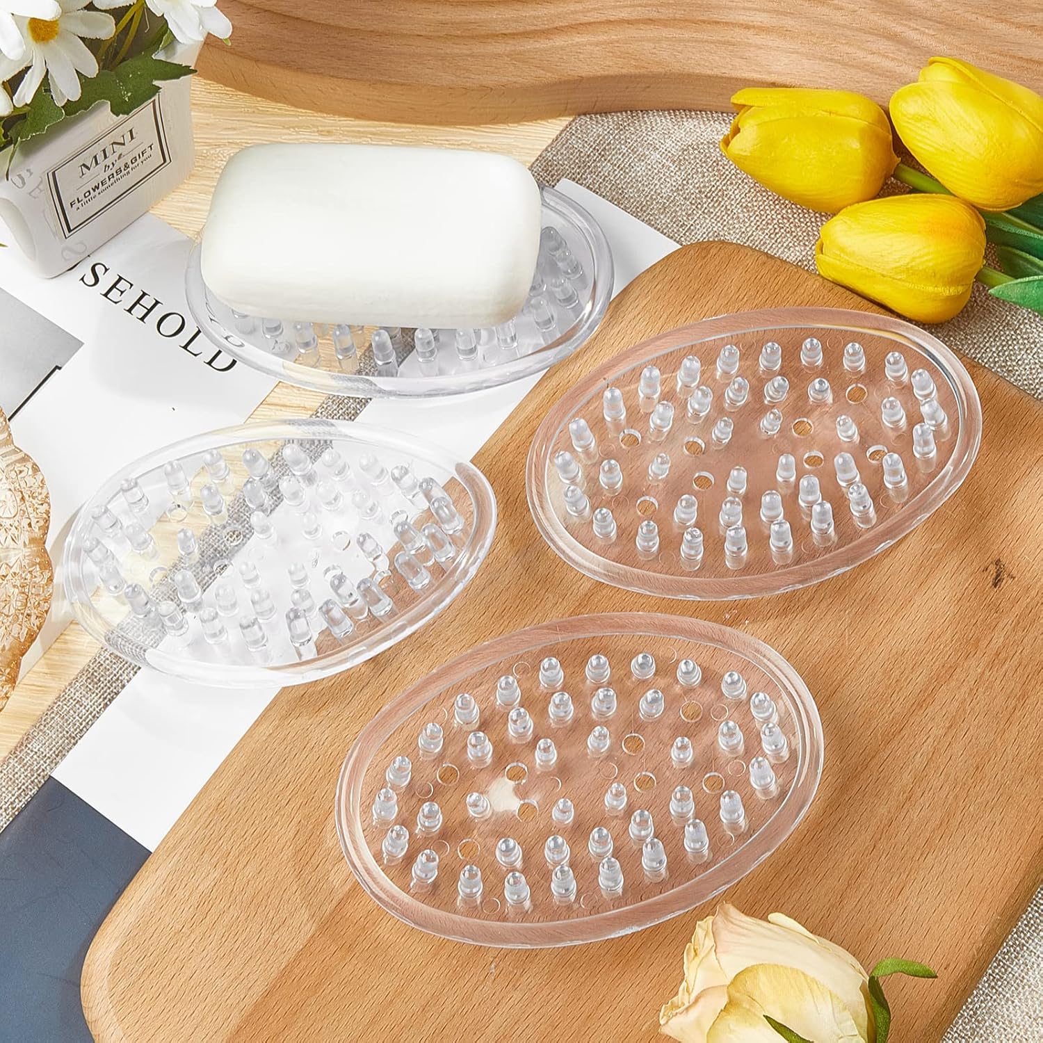 Yoande Clear 2Pc Plastic Soap Dish with Drain Holes