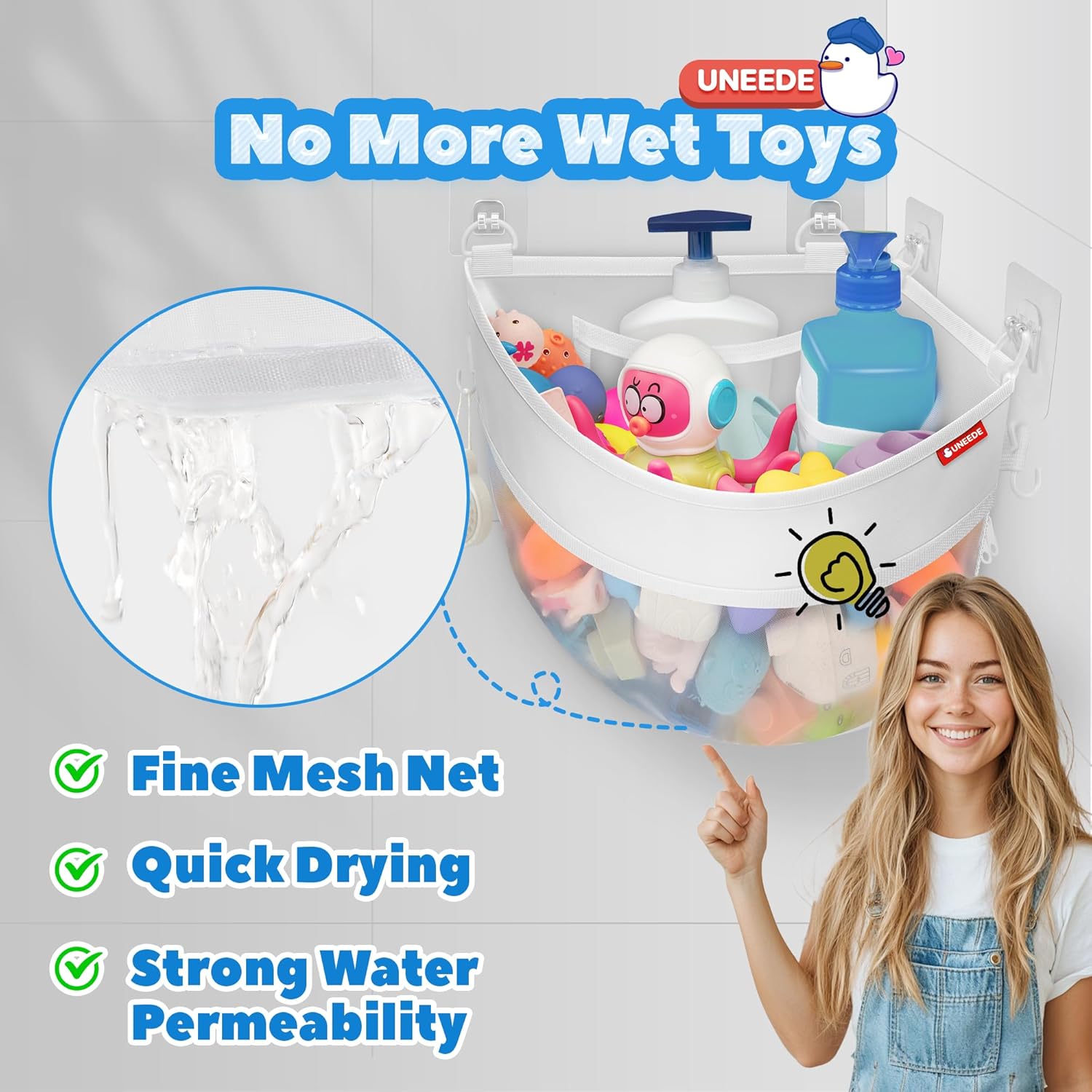 UNEEDE 432 Gallons Corner Mounted Bath Toy Storage Holder