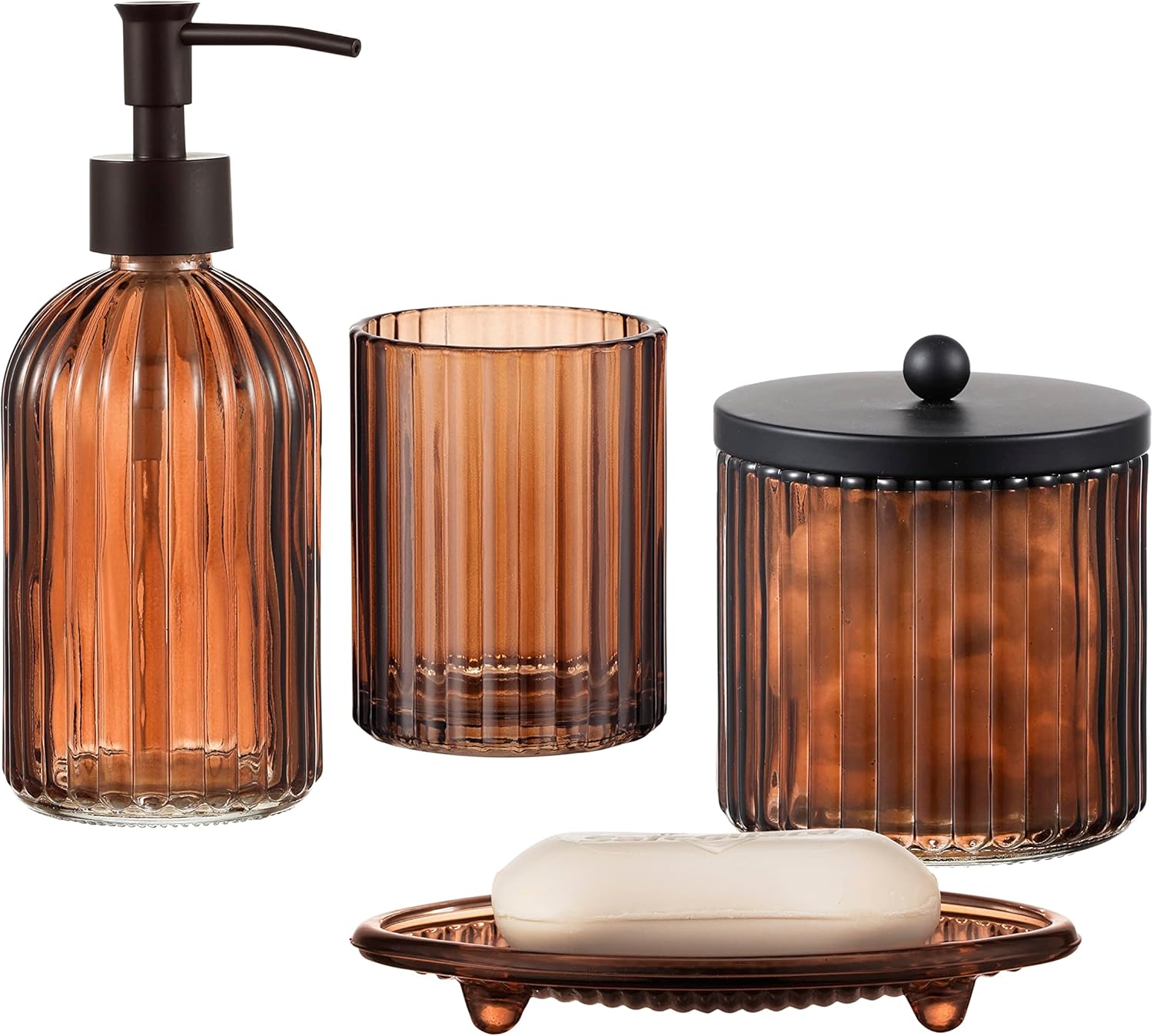 4PCS Heavy Duty Decorative Glass Bathroom Set - Brown