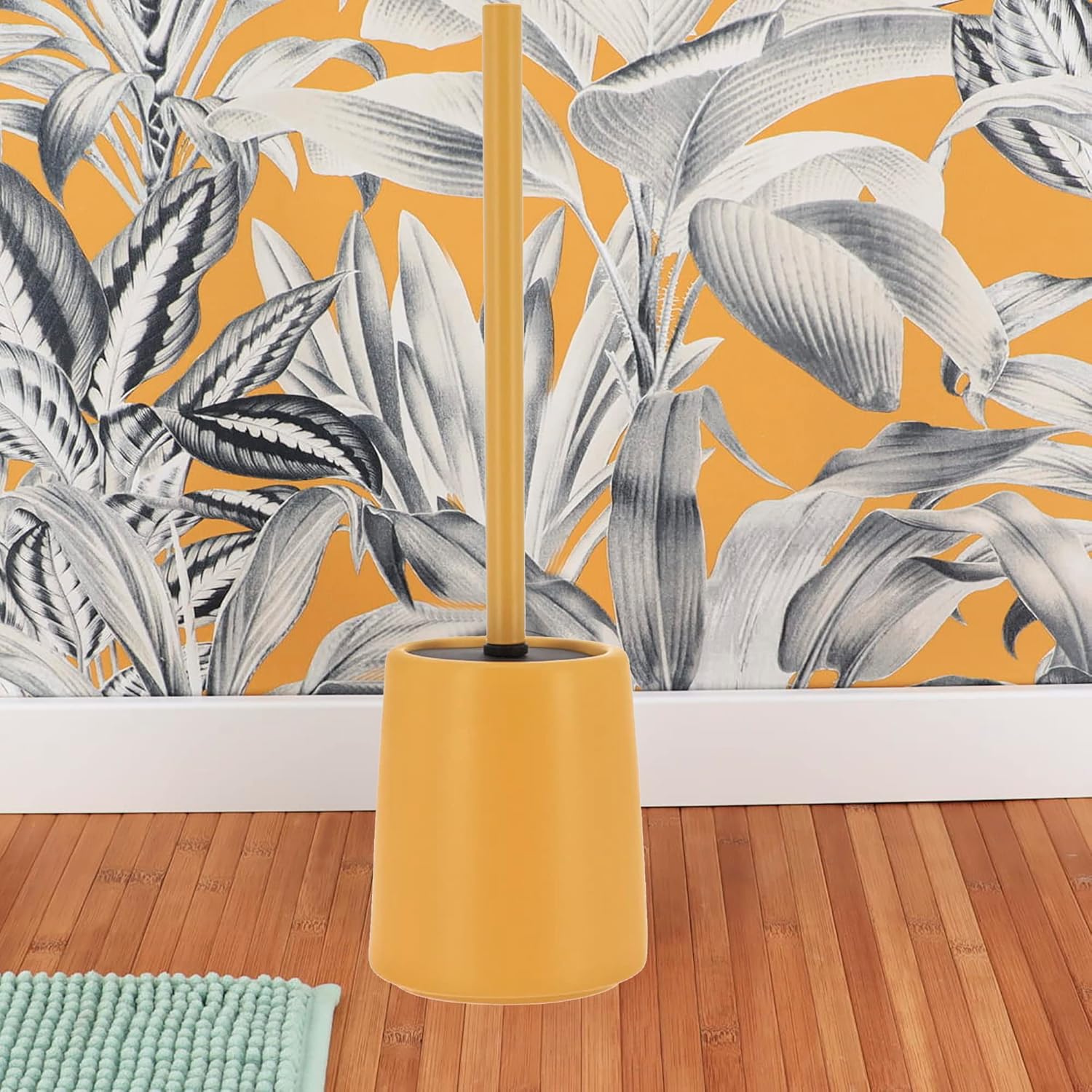 Elegant Stoneware Toilet Brush Set - Yellow Mustard