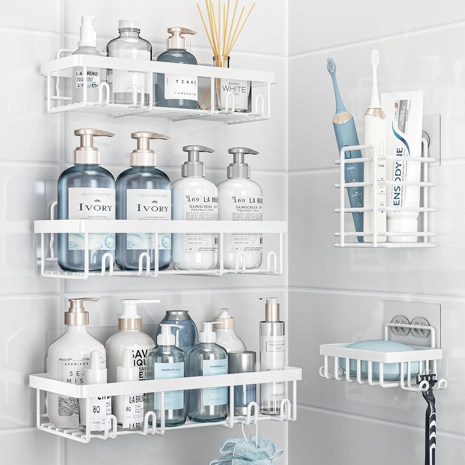 Liuoud 5 Pack Shower Caddy Organizer Set White