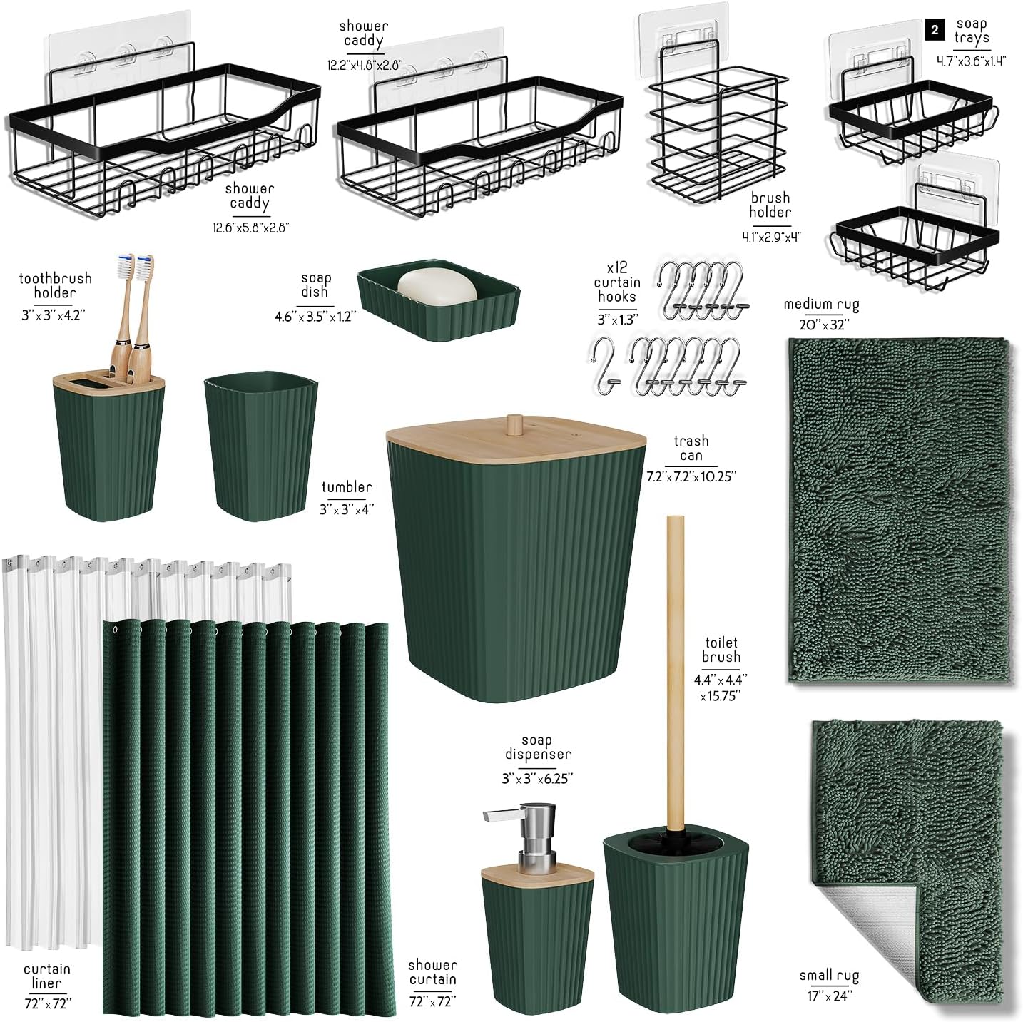 Clara Clark 27PC Hunter Green Bathroom Accessory Set