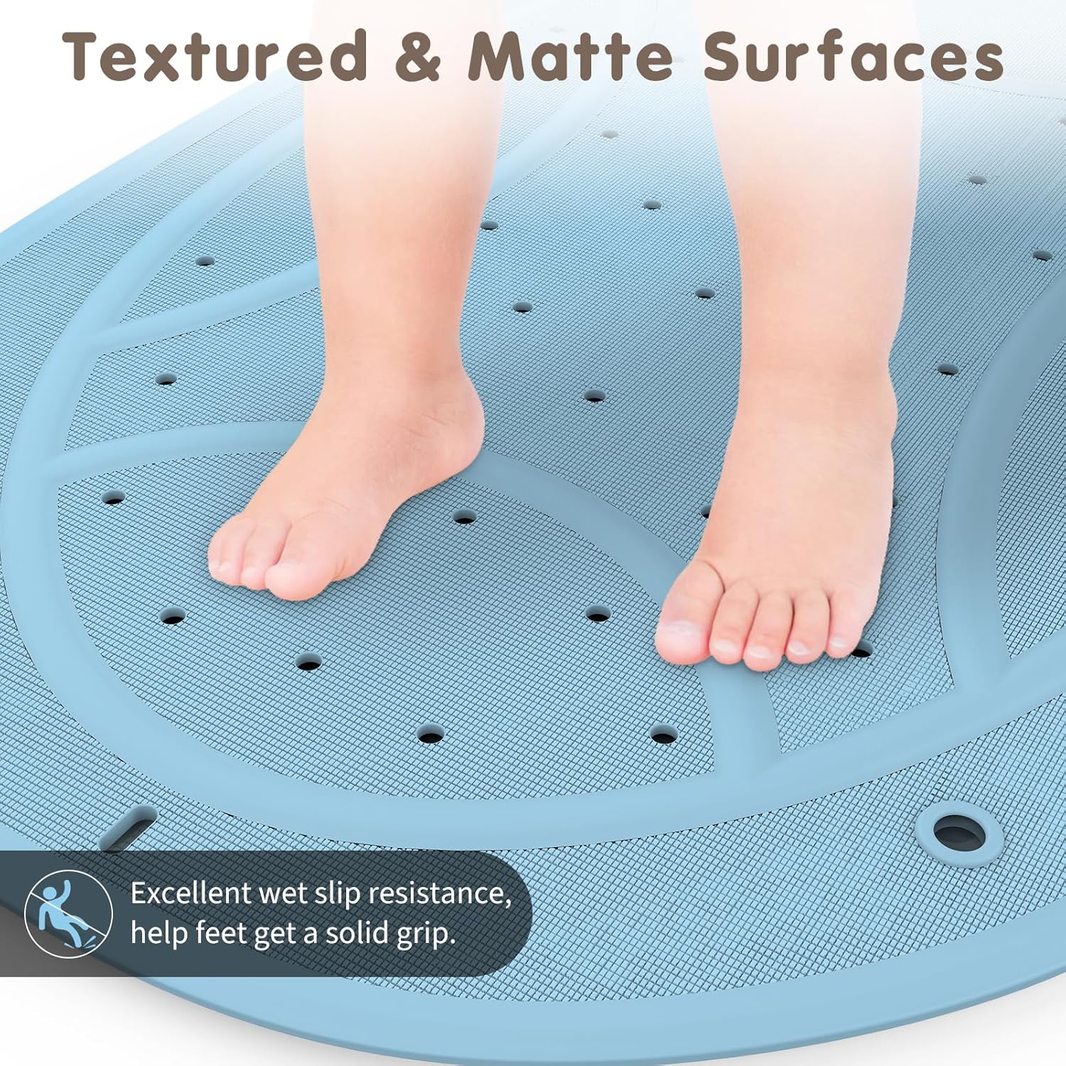 JOYCANO Bathtub Mat Non-Slip with Frog Pattern Blue