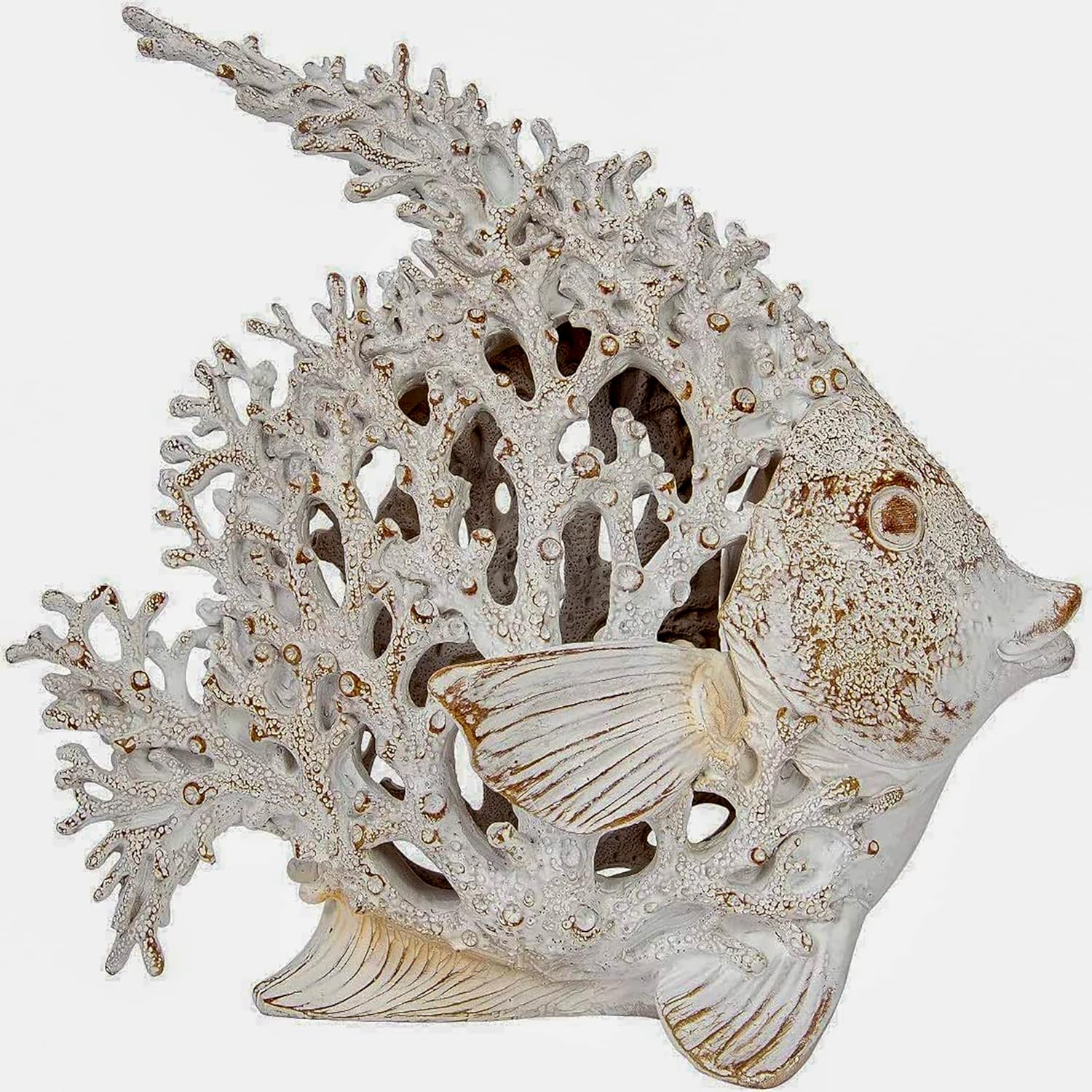 Ocean Decor White Coral Reef Angelfish Sculpture 12x11