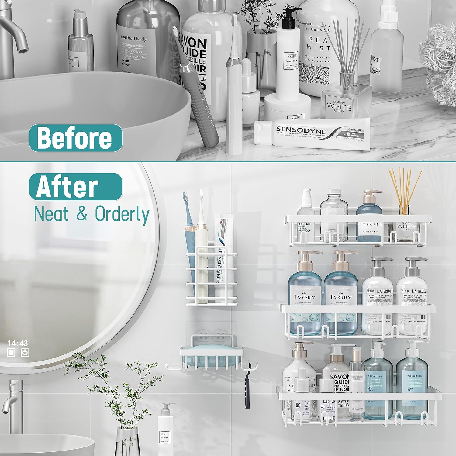 Liuoud 5 Pack Shower Caddy Organizer Set White