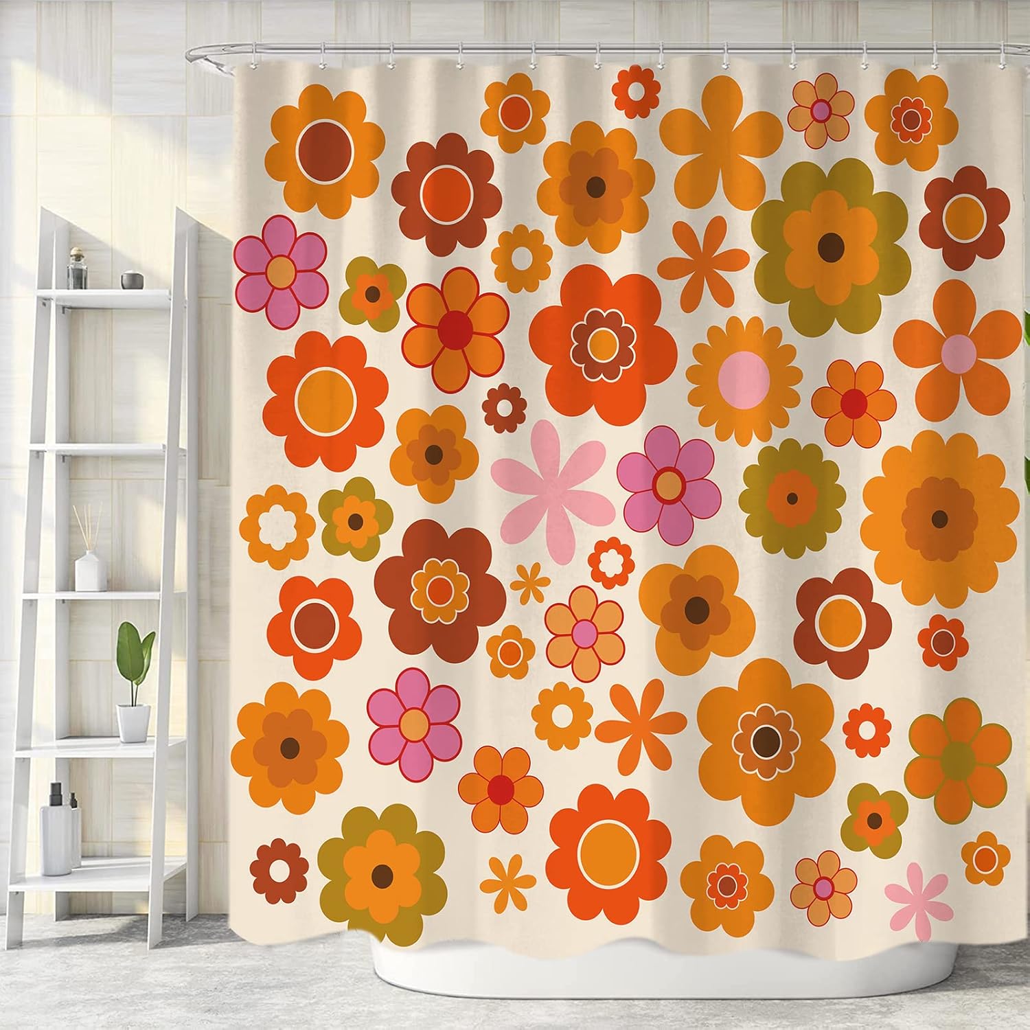 Retro Flowers Shower Curtain Set 72x72 inches