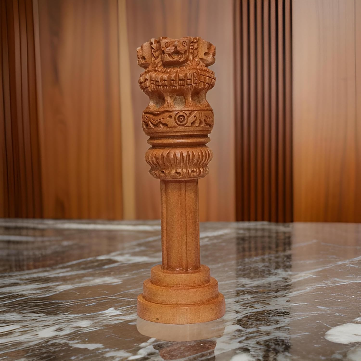 Samyuktha Wooden Ashoka Pillar 6 Inch Decor