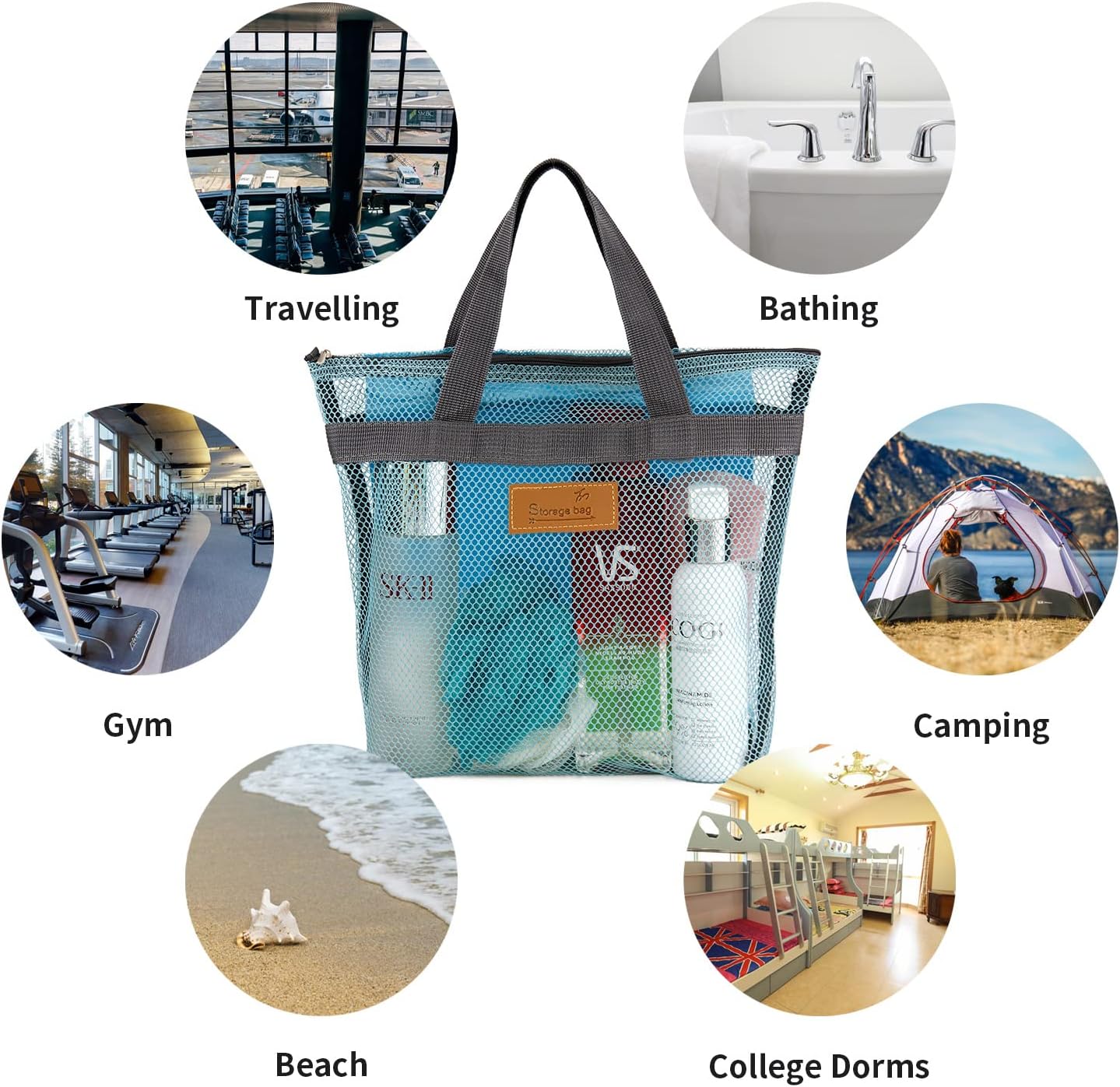 TOPASION Mesh Shower Caddy Bag for Travel and Gym