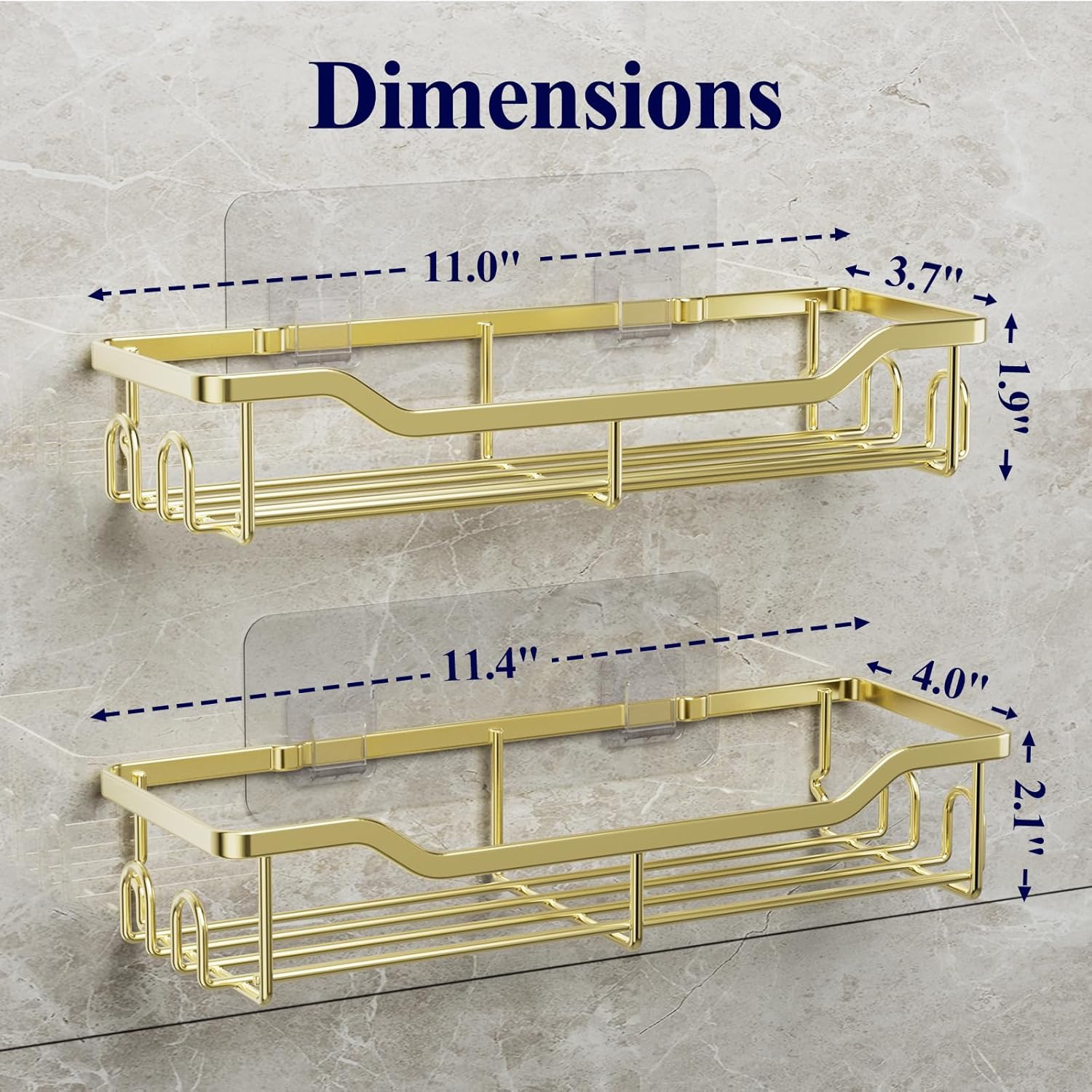 Kitsure Shower Caddy Large - 2 Pack Gold Adhesive Organizer