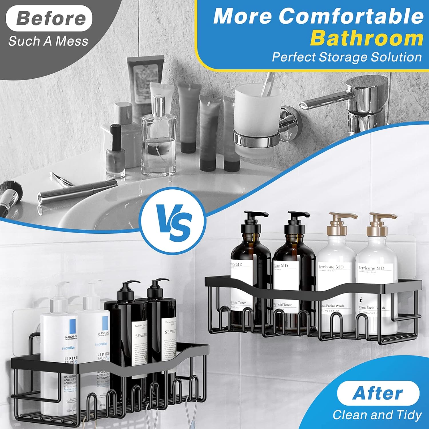 EUDELE 2 Pack Shower Caddy Organizer No Drilling