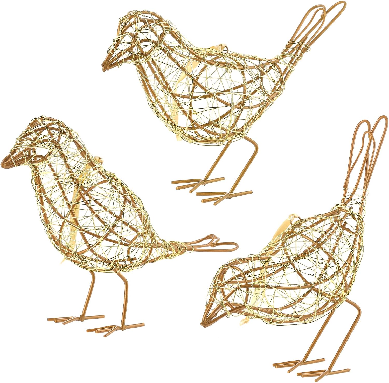 ZZZ TYLOO Gold-Wire Bird Statues Trio Decor Set