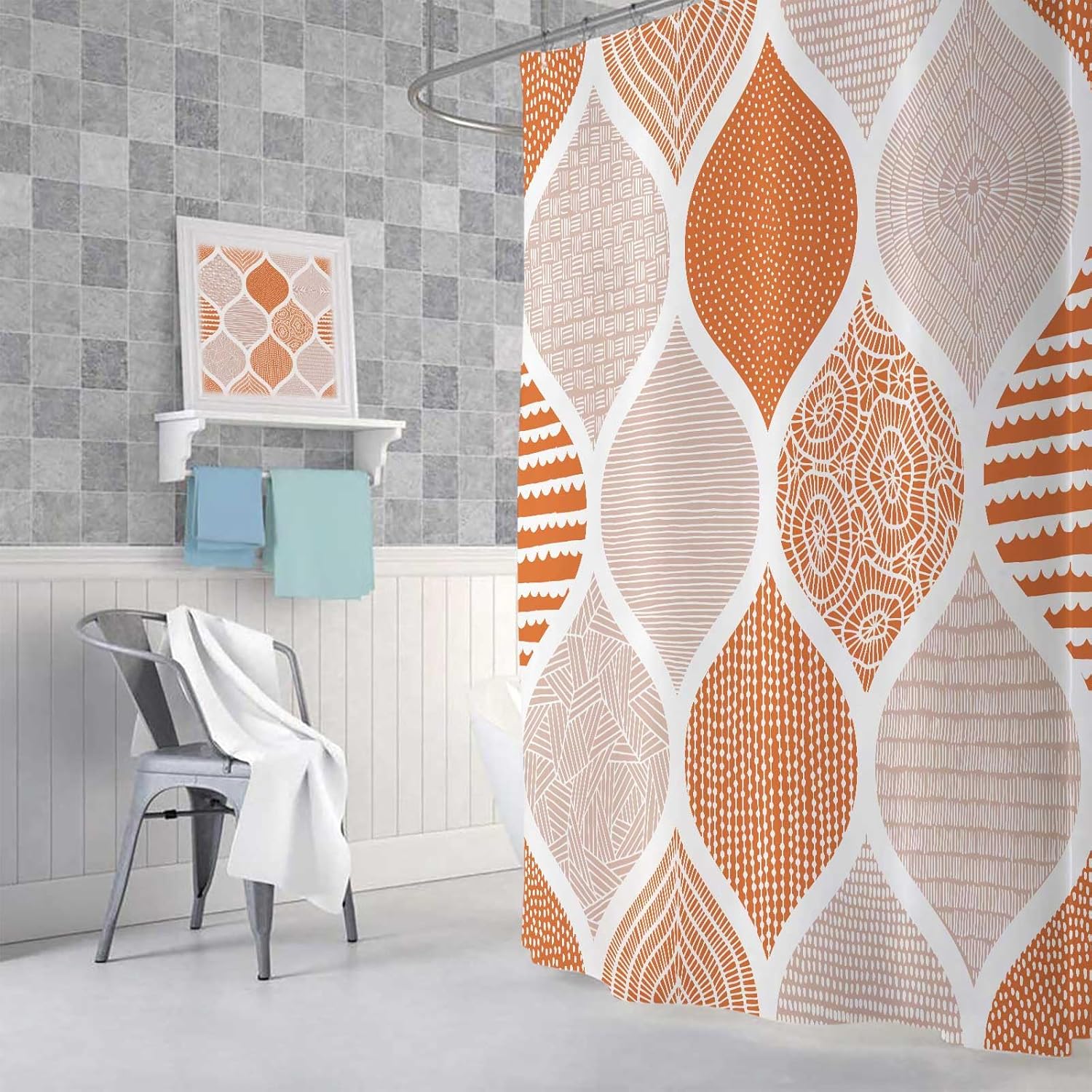 JAWO Orange Grey Shower Curtain Set 72x72 Inch