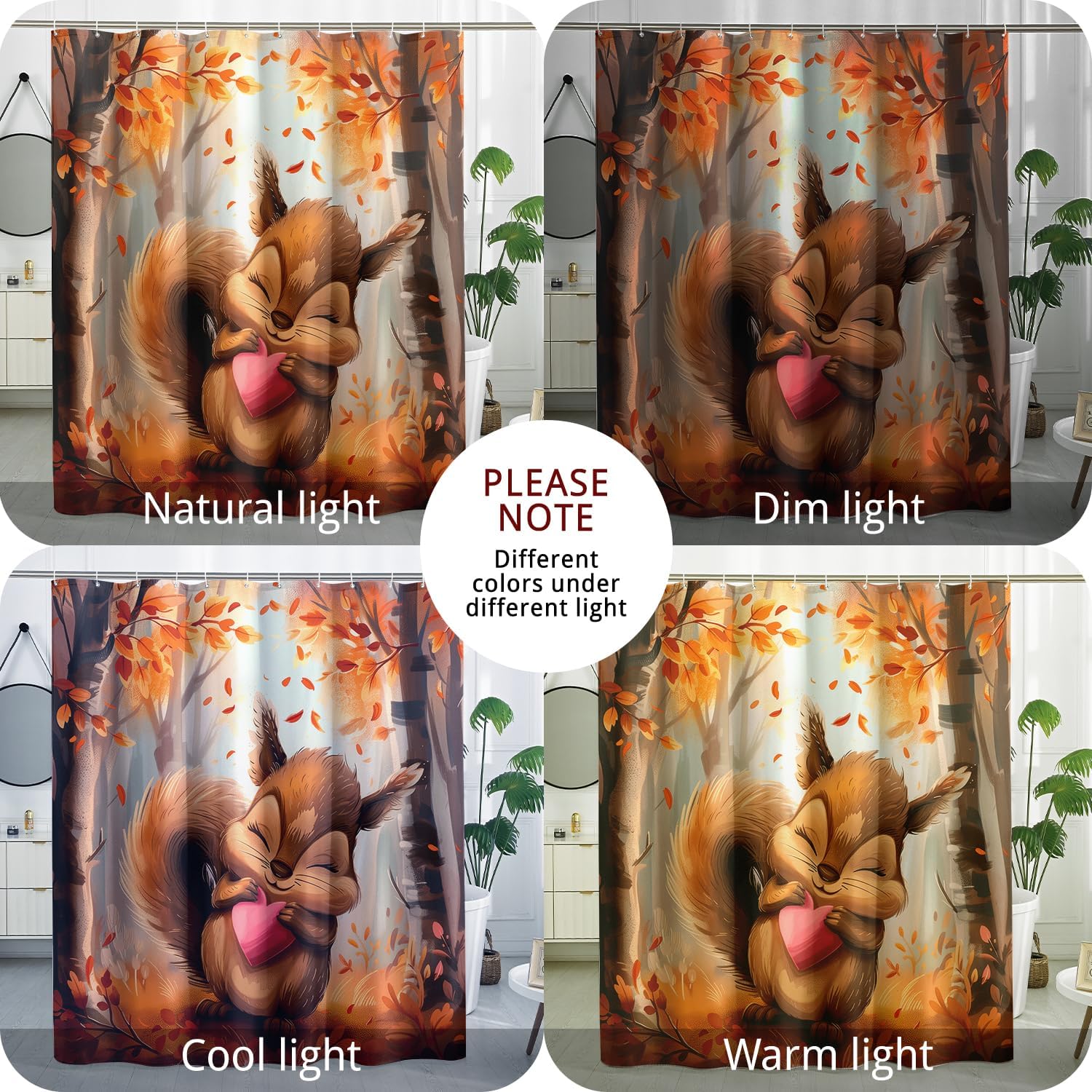 GDHBLING Fall Cartoon Squirrel Shower Curtain Set with Hooks