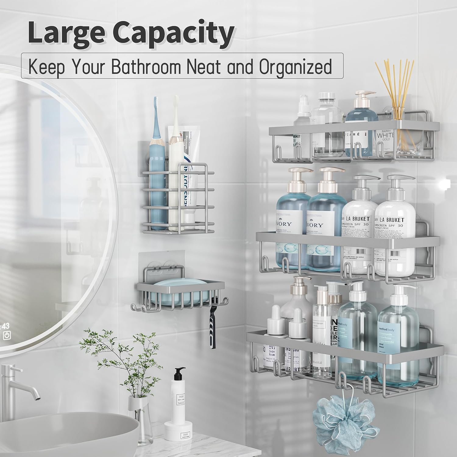 Liuoud 5 Pack Shower Caddy Organizer with Durable Stainless Steel and Strong Adhesive