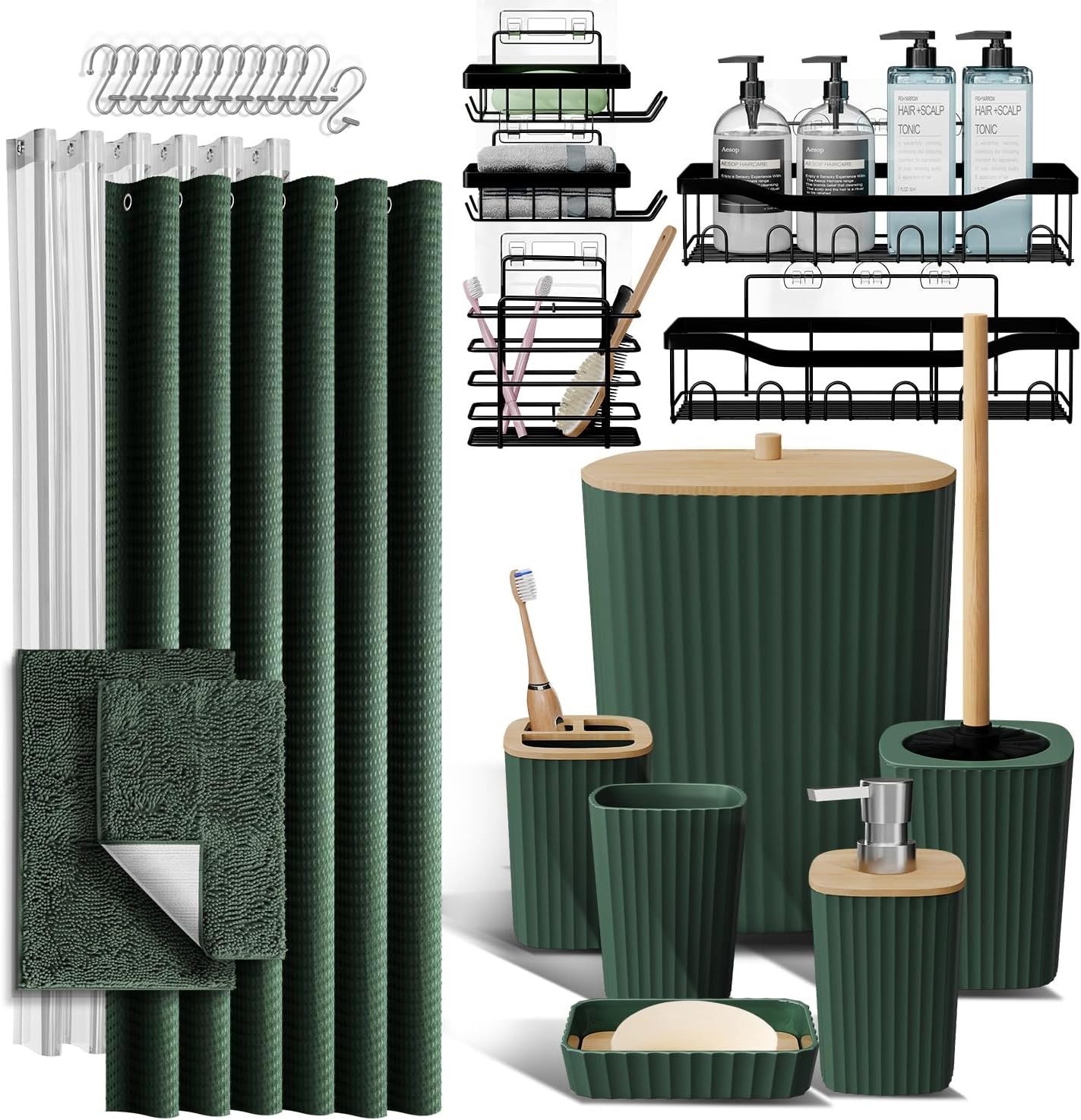 Clara Clark 27PC Hunter Green Bathroom Accessory Set