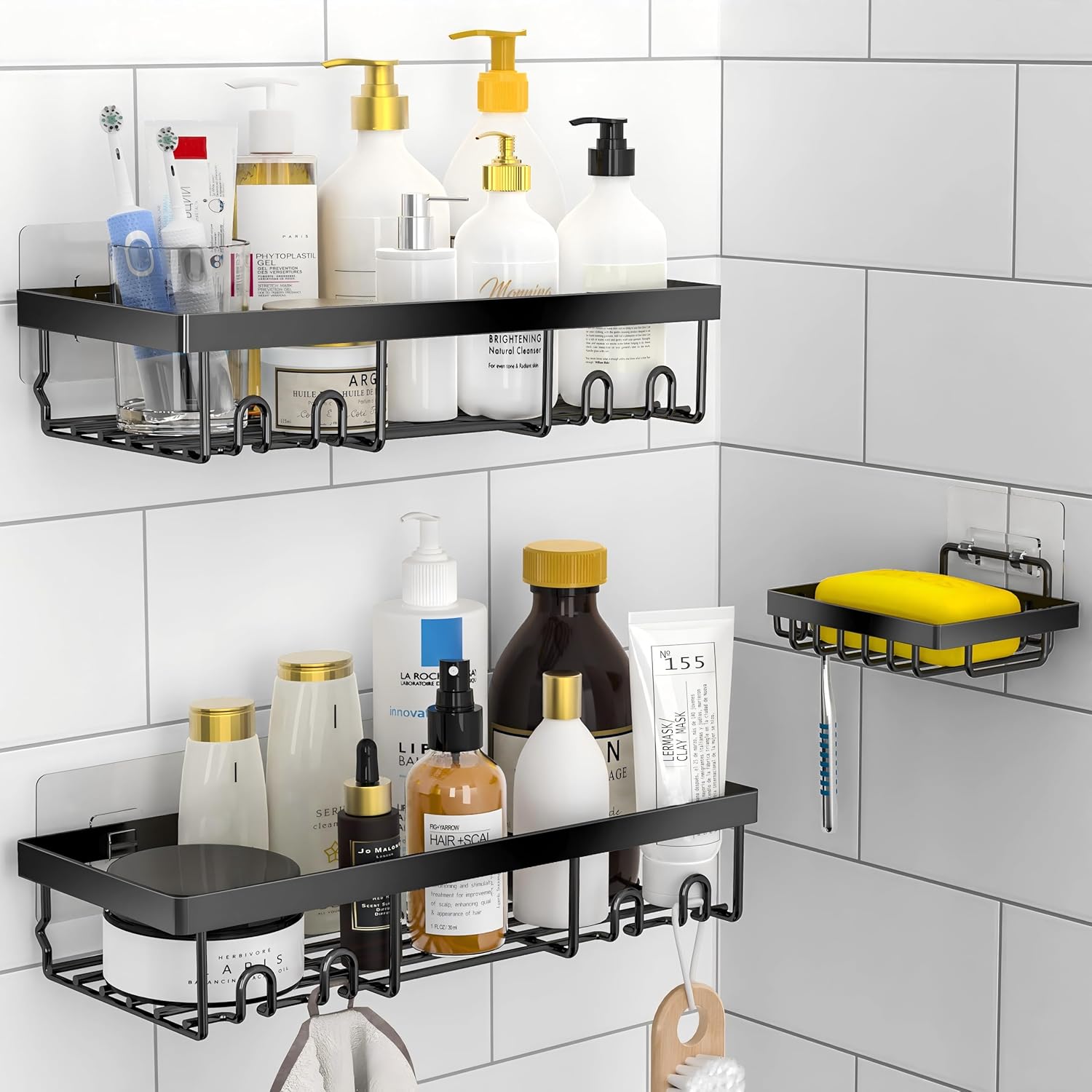 Moforoco 3-Pack Shower Caddy Basket Shelf with Soap Holder