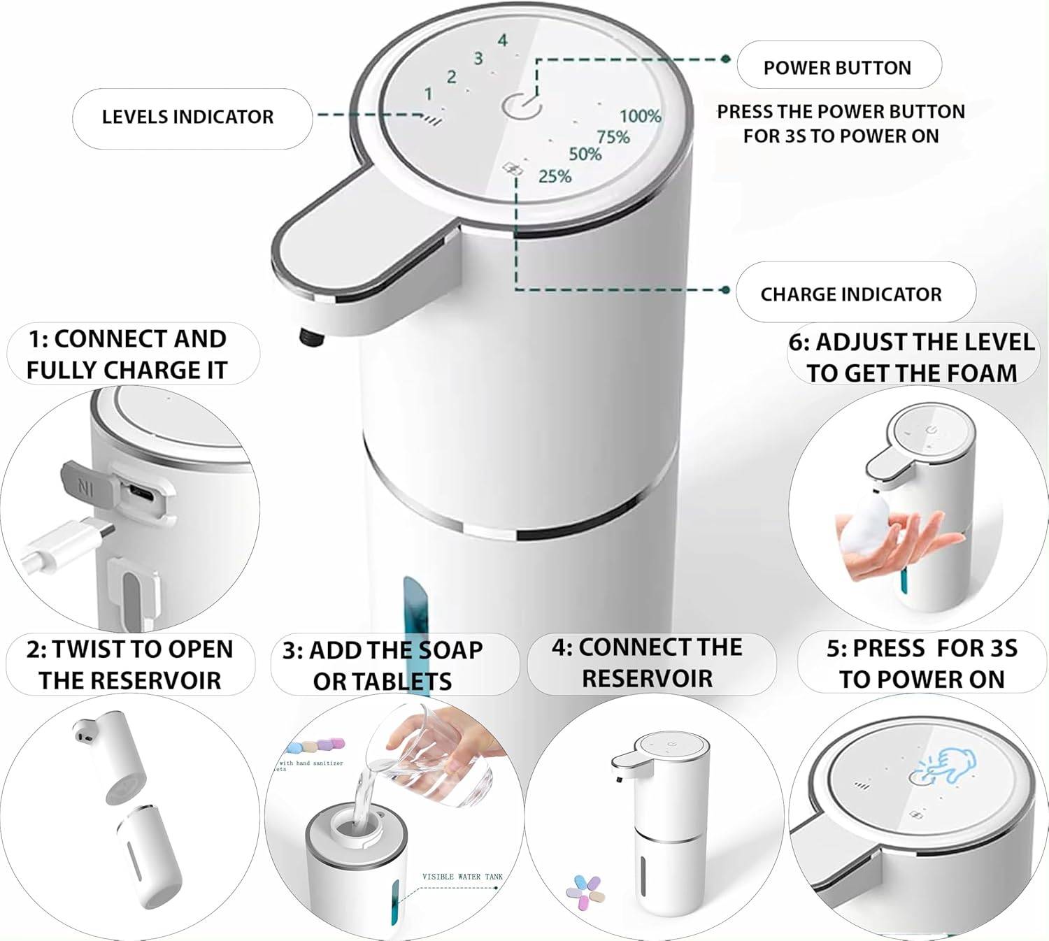 Zevani Touchless Foaming Soap Dispenser with 4 Levels