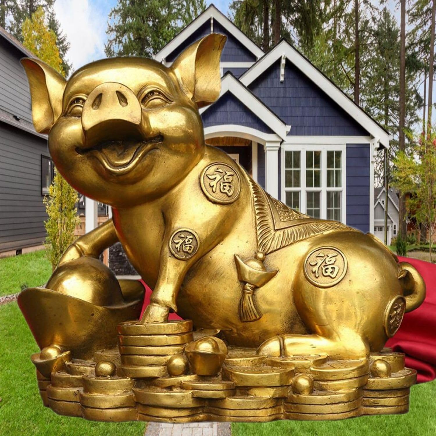 Ecqizer Feng Shui Gold Pig Figurine Wealth Symbol Home Decor