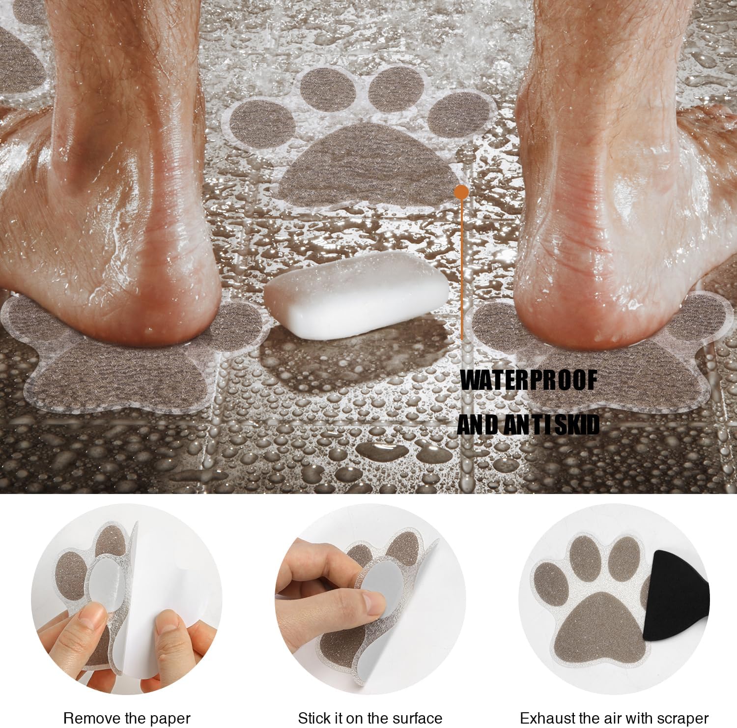 Secopad Non-Slip Bathtub Stickers 24pcs Bear Paw Design