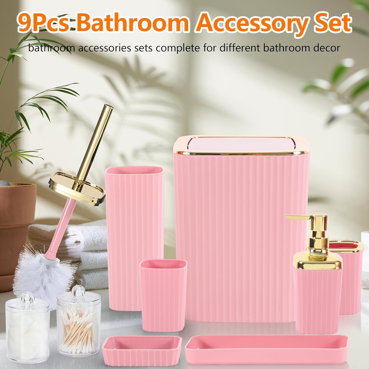 Viowil 9-Piece Pink Bathroom Accessory Set
