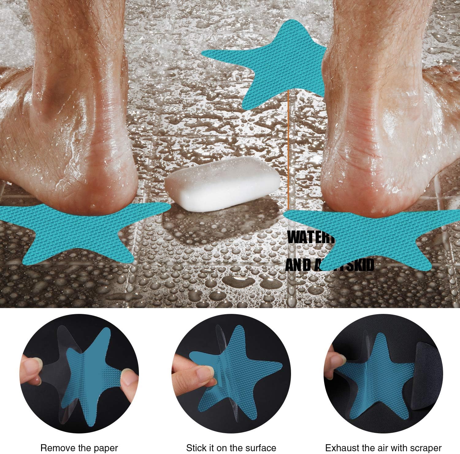Anti-Slip Bathtub Stickers with Premium Scraper - Blue