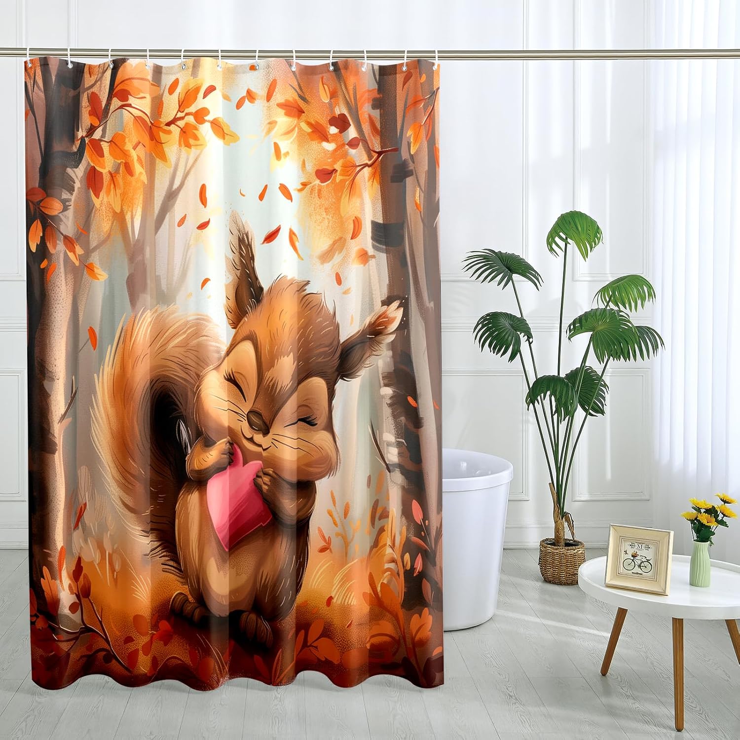GDHBLING Fall Cartoon Squirrel Shower Curtain Set with Hooks