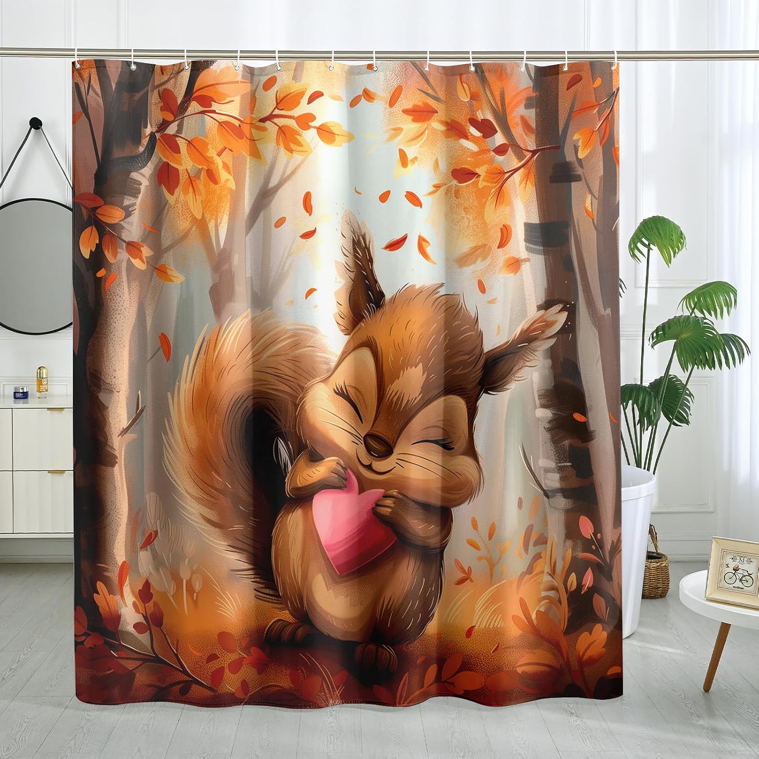 GDHBLING Fall Cartoon Squirrel Shower Curtain Set with Hooks