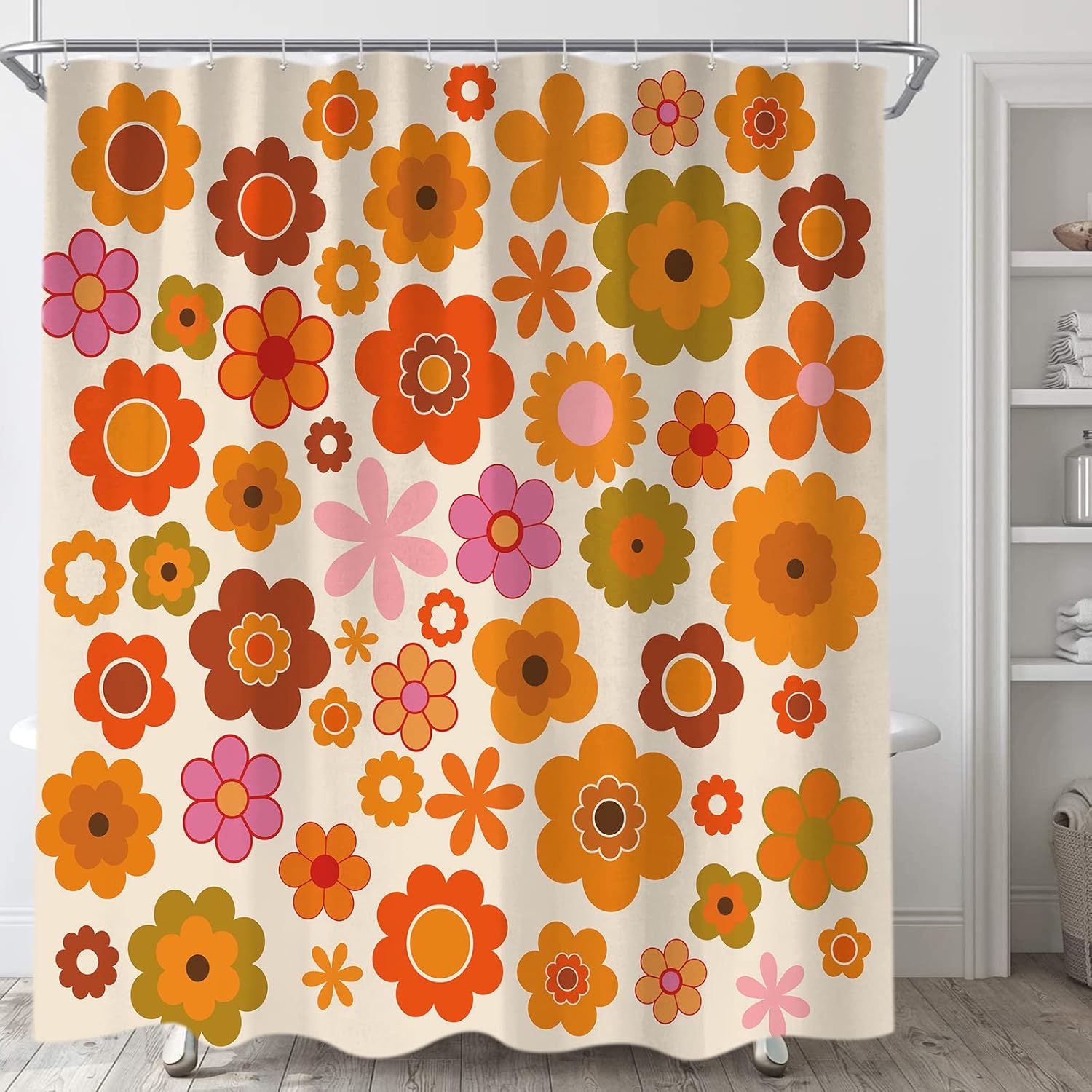 Retro Flowers Shower Curtain Set 72x72 inches