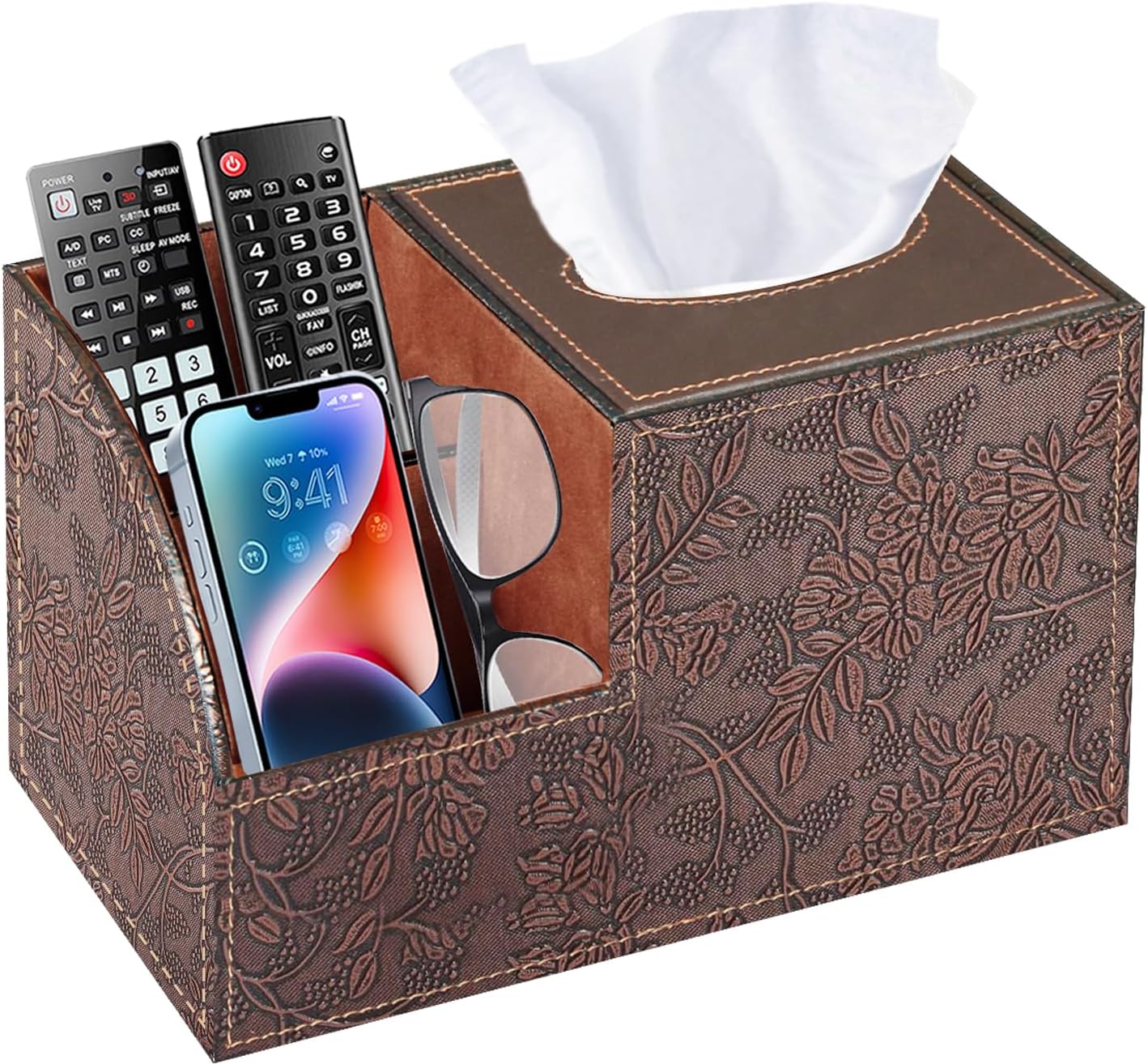 BLIENCE PU Leather Tissue Box Cover with Storage