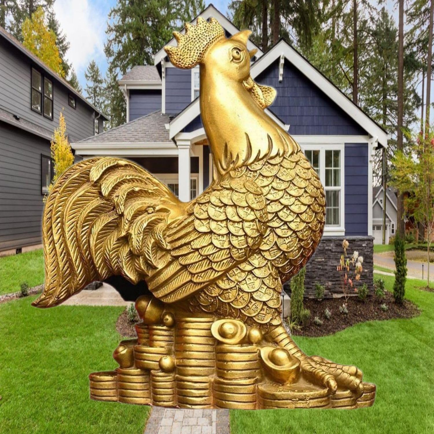 Ecqizer Feng Shui Chinese Golden Chicken Statue