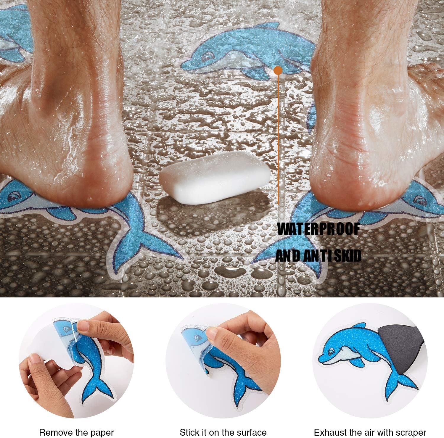 Secopad Non Slip Dolphin Bathtub Stickers 20 PCS