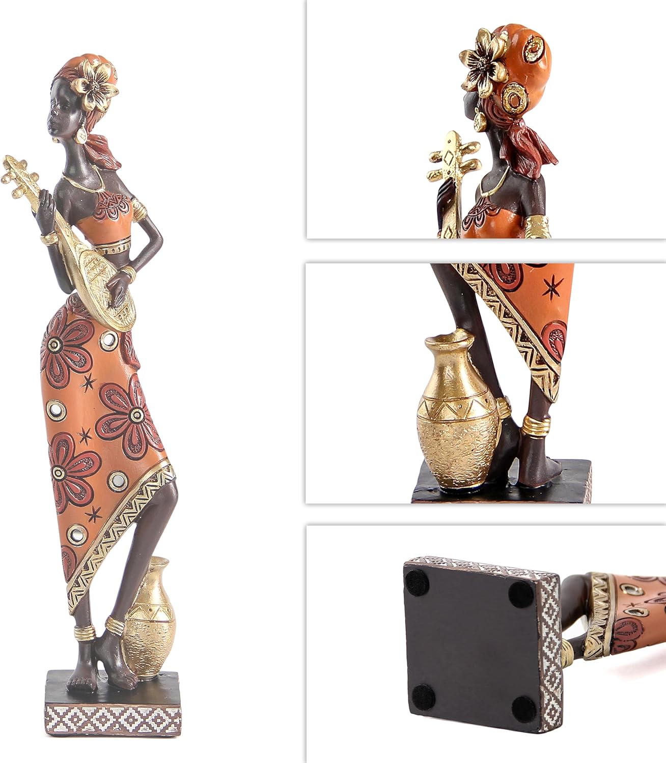 African Lady Musician Sculpture Home Decor