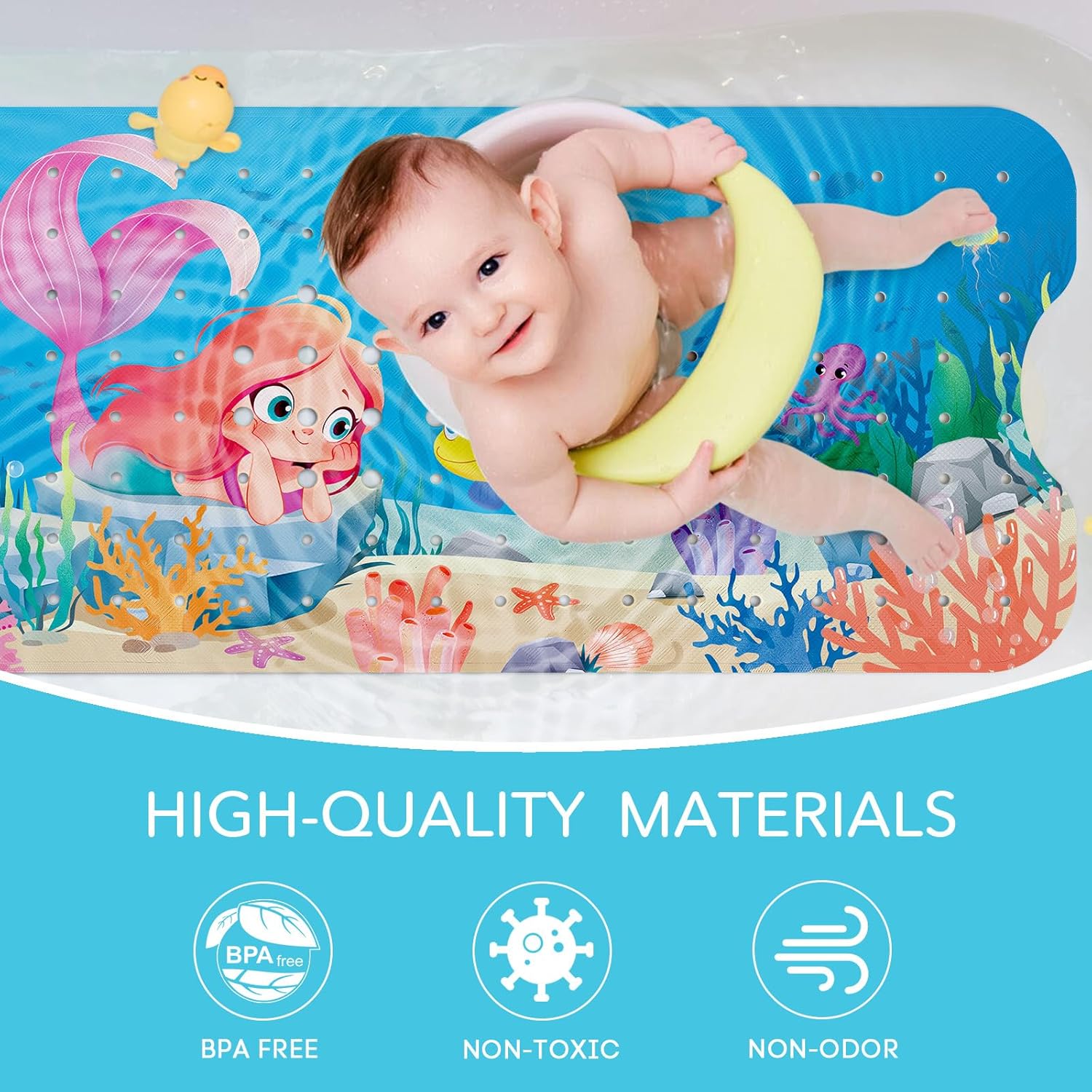 SHUCHING Mermaid Baby Bath Mat 40x16 Inch Non Slip