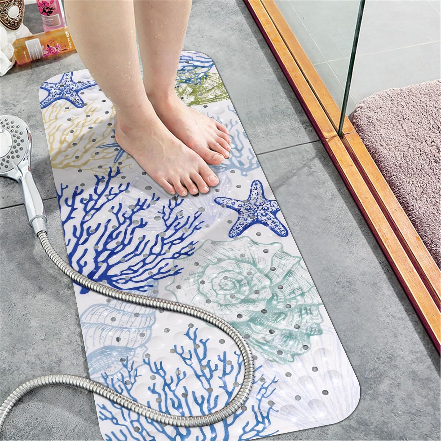 Topotdor Starfish Coral Bath Mat Non-Slip 40x16 Inch