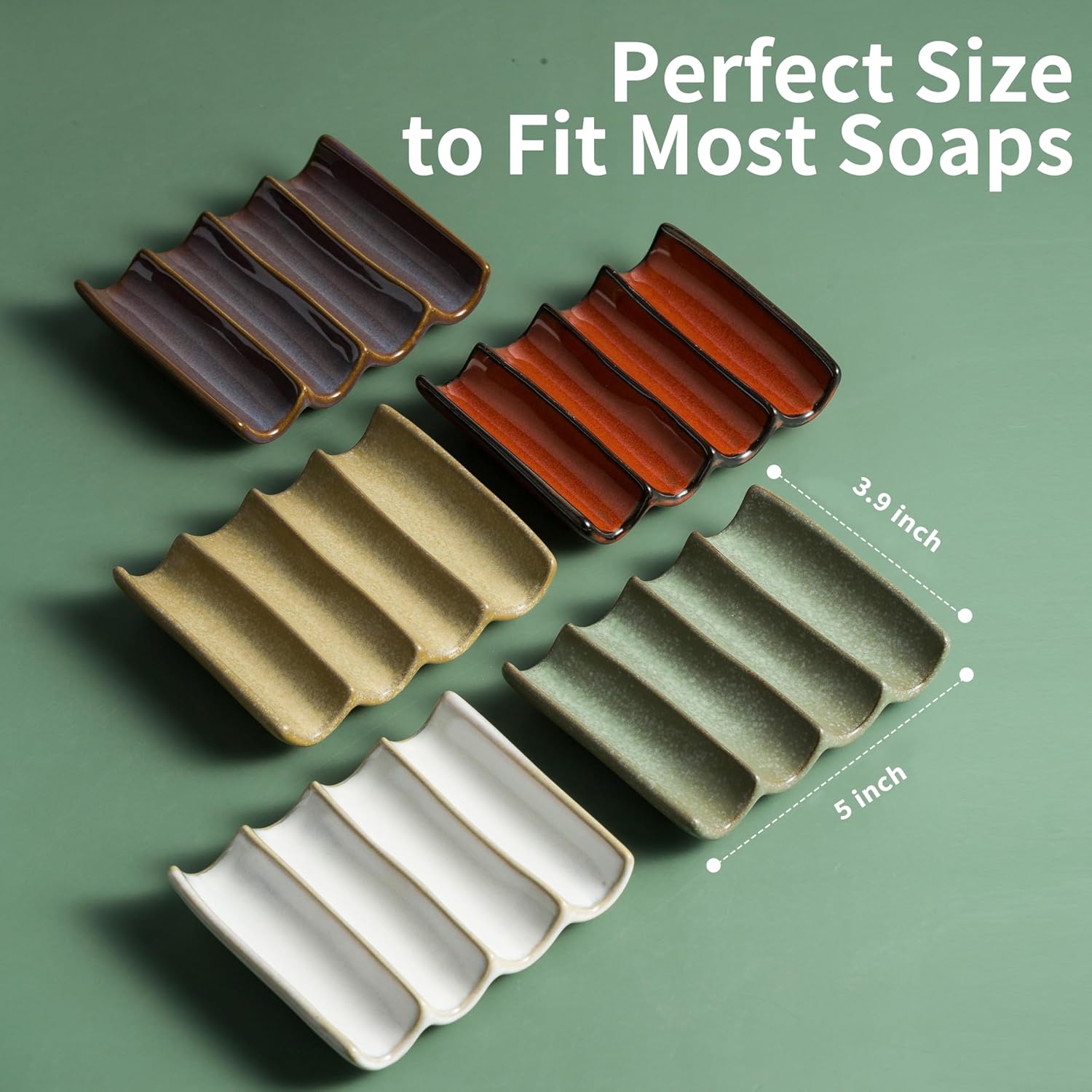 Cormomu Draining Ceramic Soap Dish - Fluted Design Green