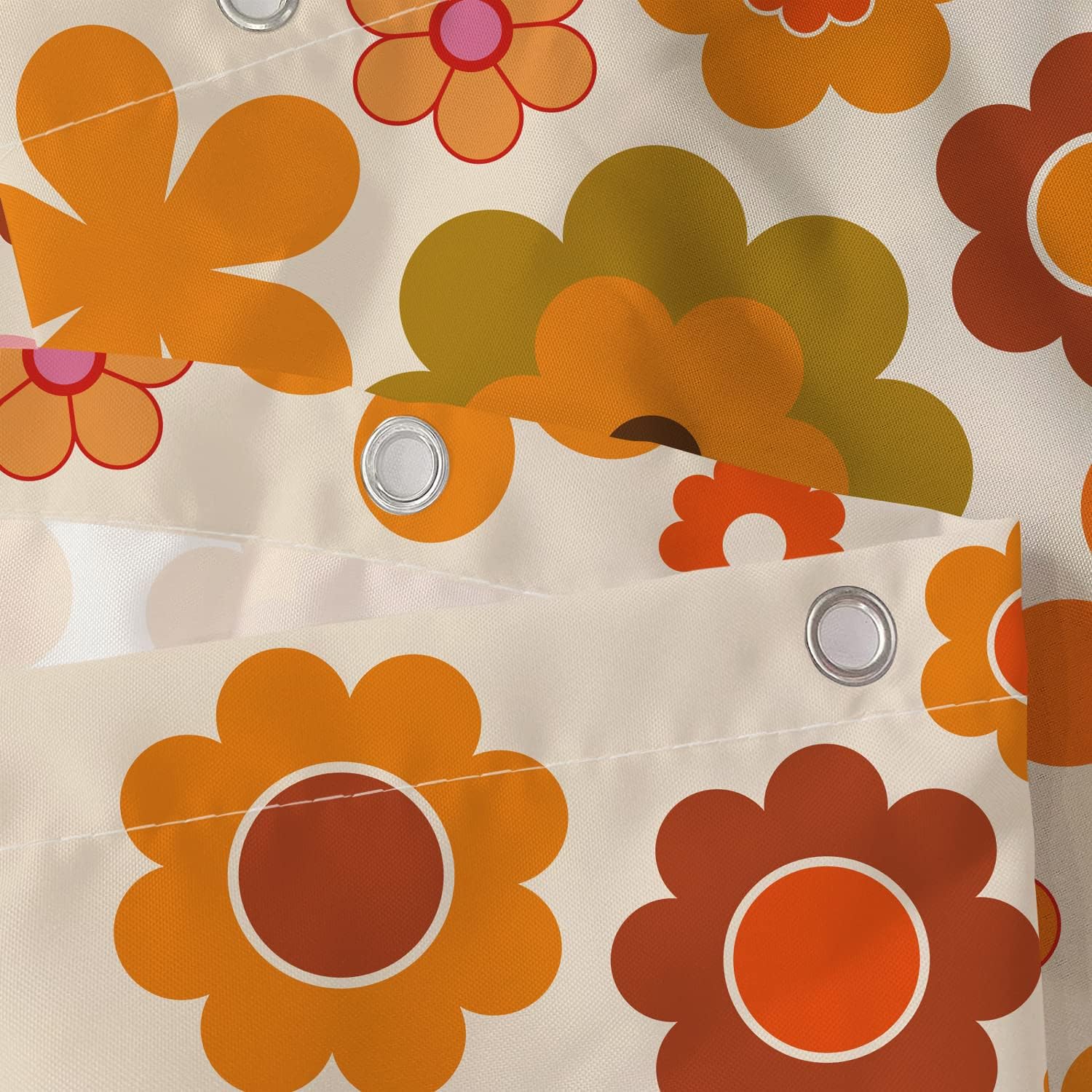 Retro Flowers Shower Curtain Set 72x72 inches