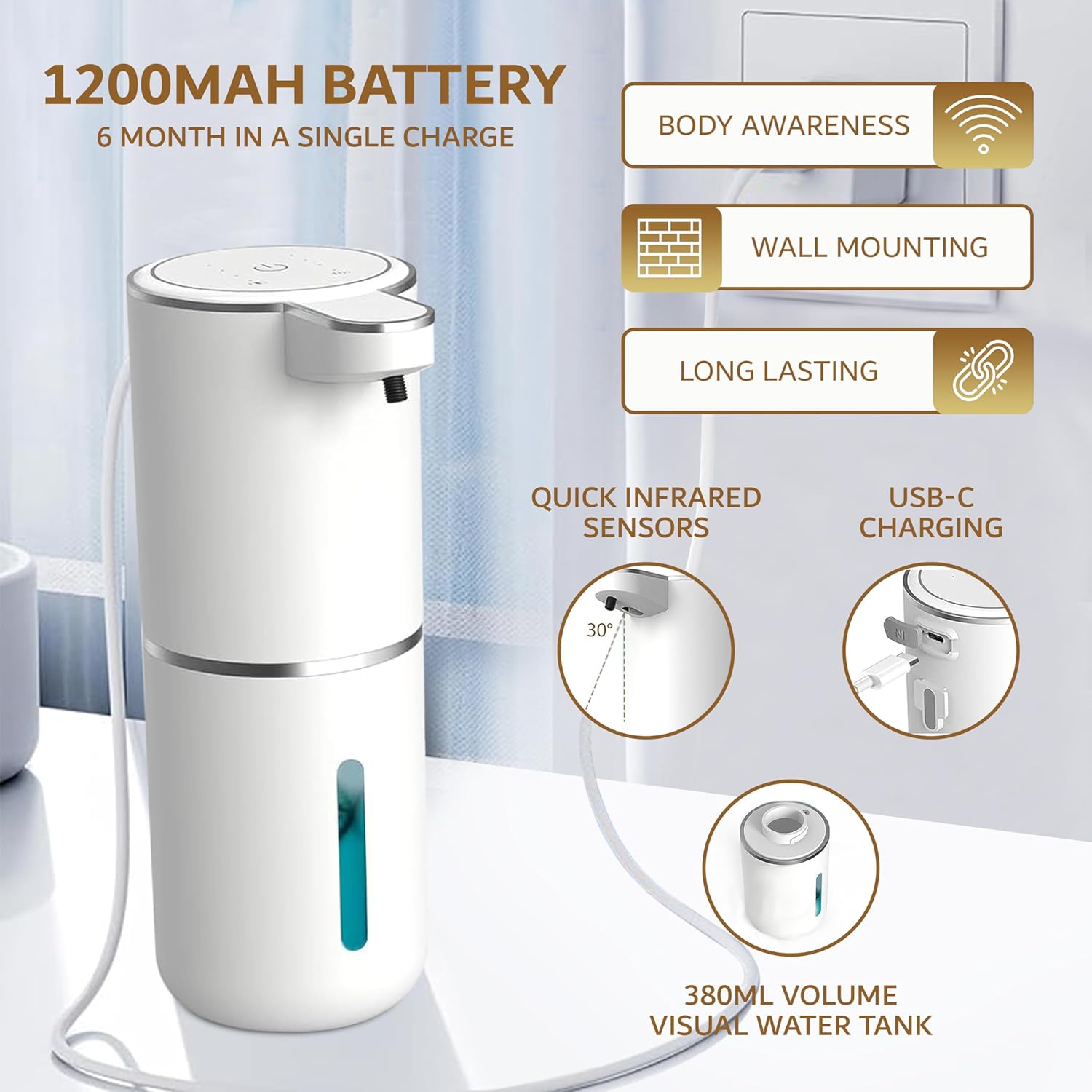 Zevani Touchless Foaming Soap Dispenser with 4 Levels