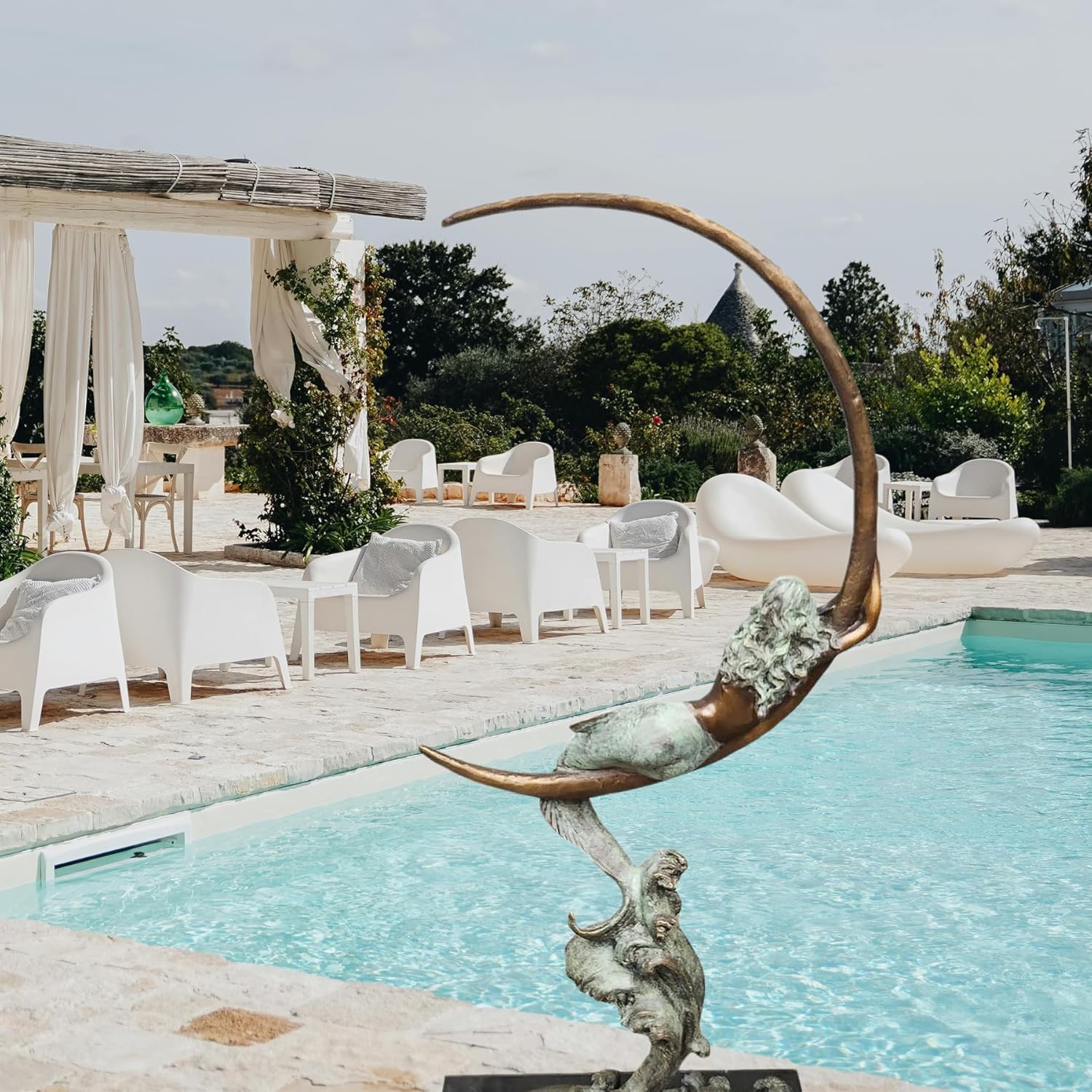 Bronze Mermaid on Crescent Moon Sculpture Moonlight Siren