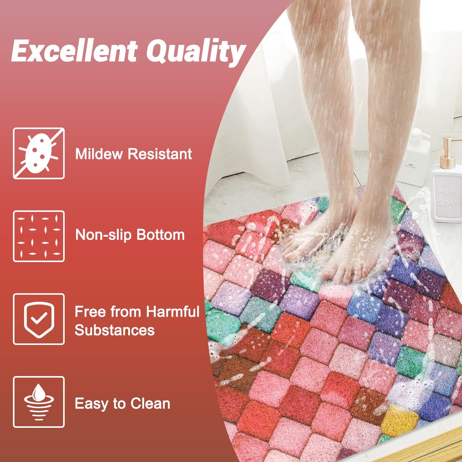 ZOESOE Non-Slip 32x32 Inch Shower Mat with Massage and Drainage
