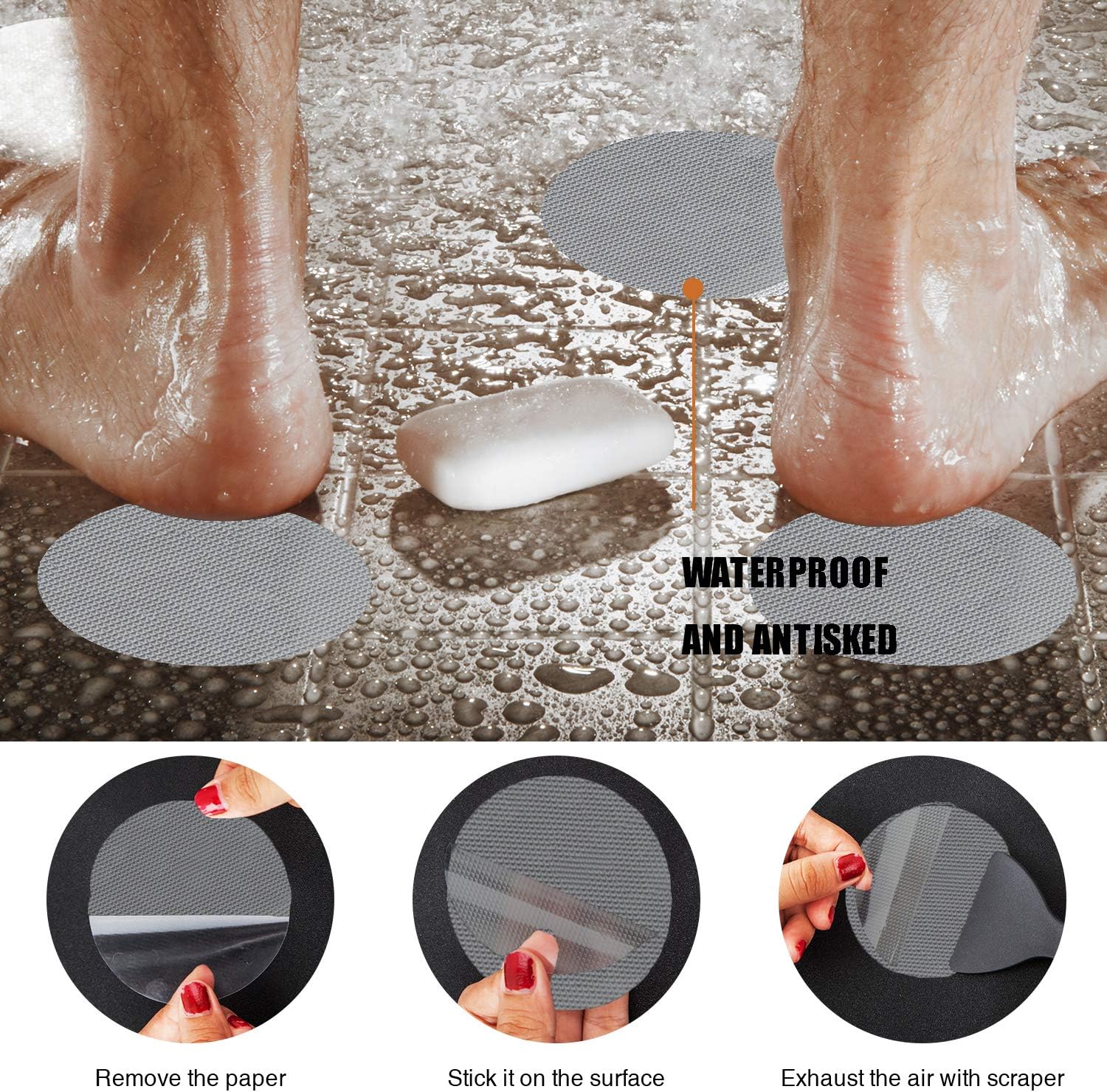 Secopad Non-Slip Bathtub Stickers 24PCS Gray