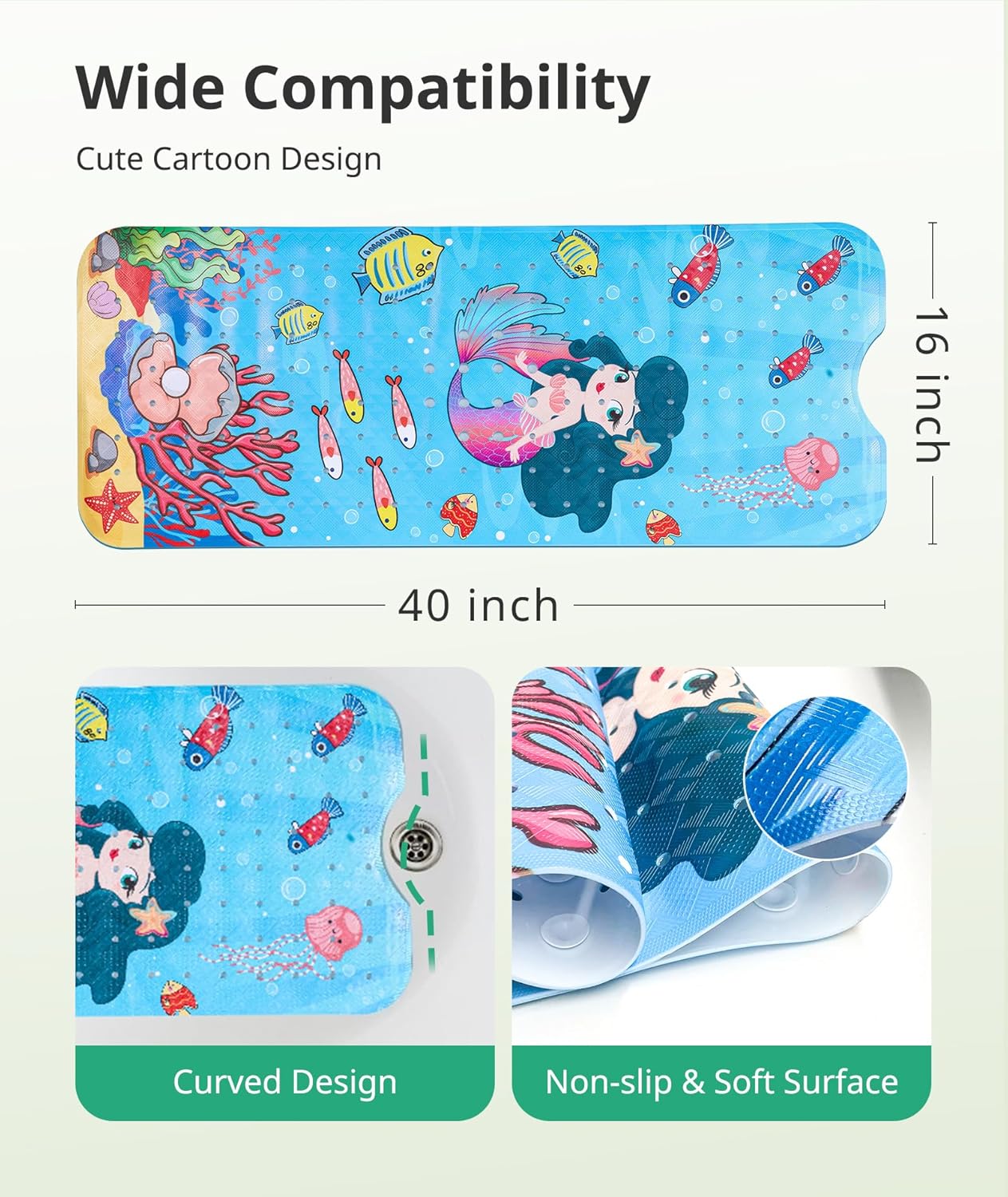 Daugee Cartoon Baby Bath Mat 40x16 Non-Slip