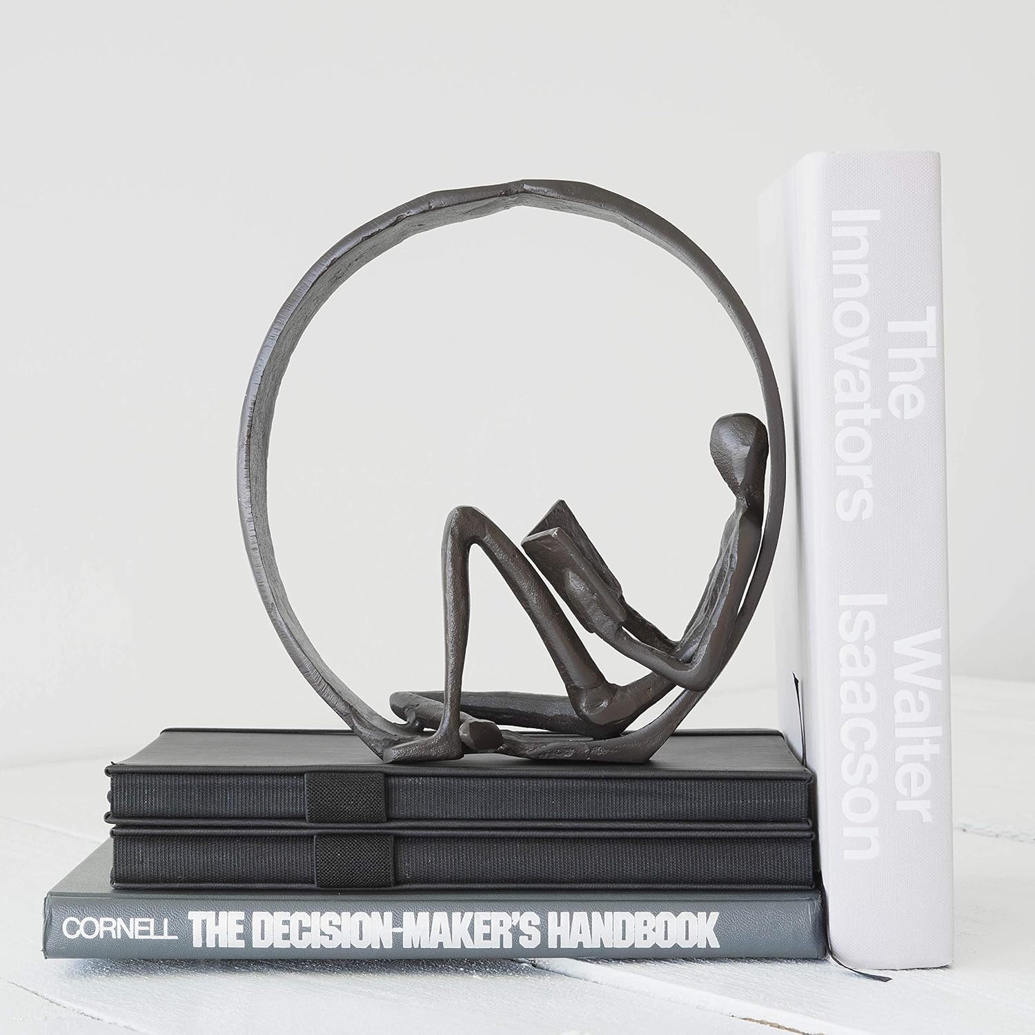 Danya B Contemporary Encircled Reader Cast Iron Sculpture Single Male