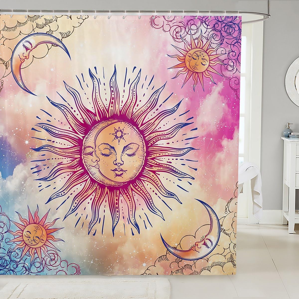Sun And Moon Kawaii Shower Curtain Set