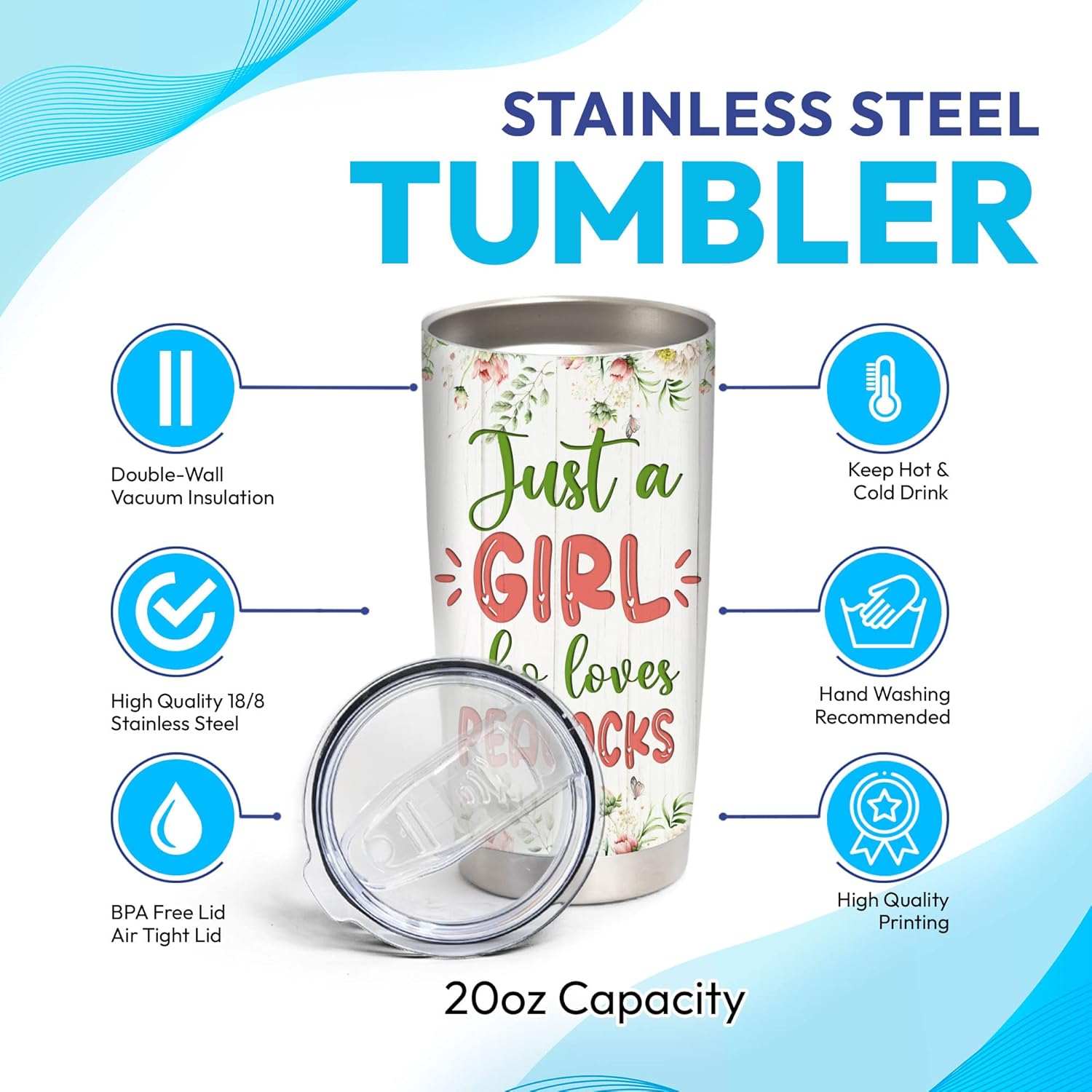 Hyturtle Personalized Peacock Tumbler 20oz With Lid