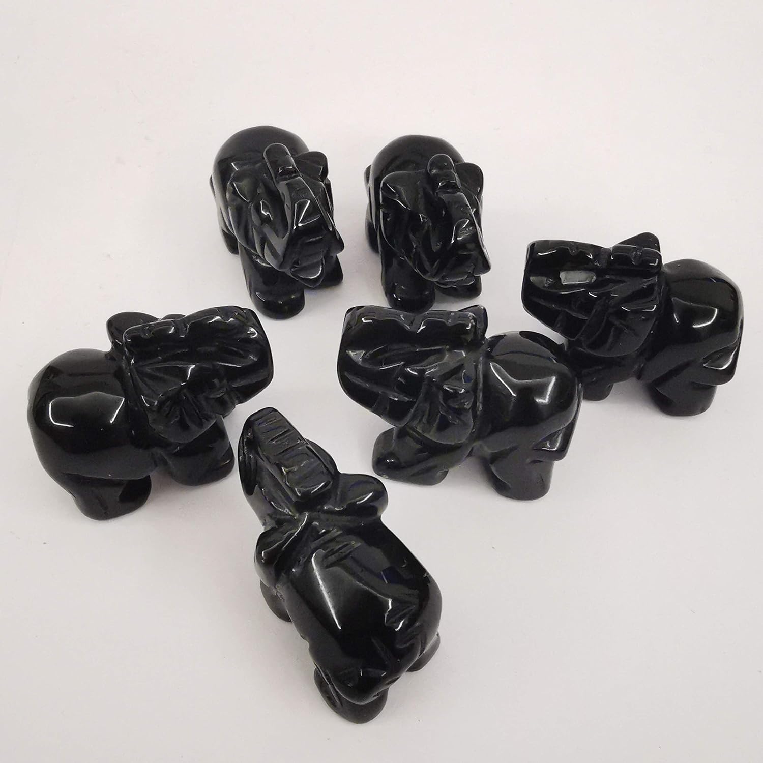 Loveliome Small Handcarved Elephant Crystal Statue 15 Inches Black Obsidian
