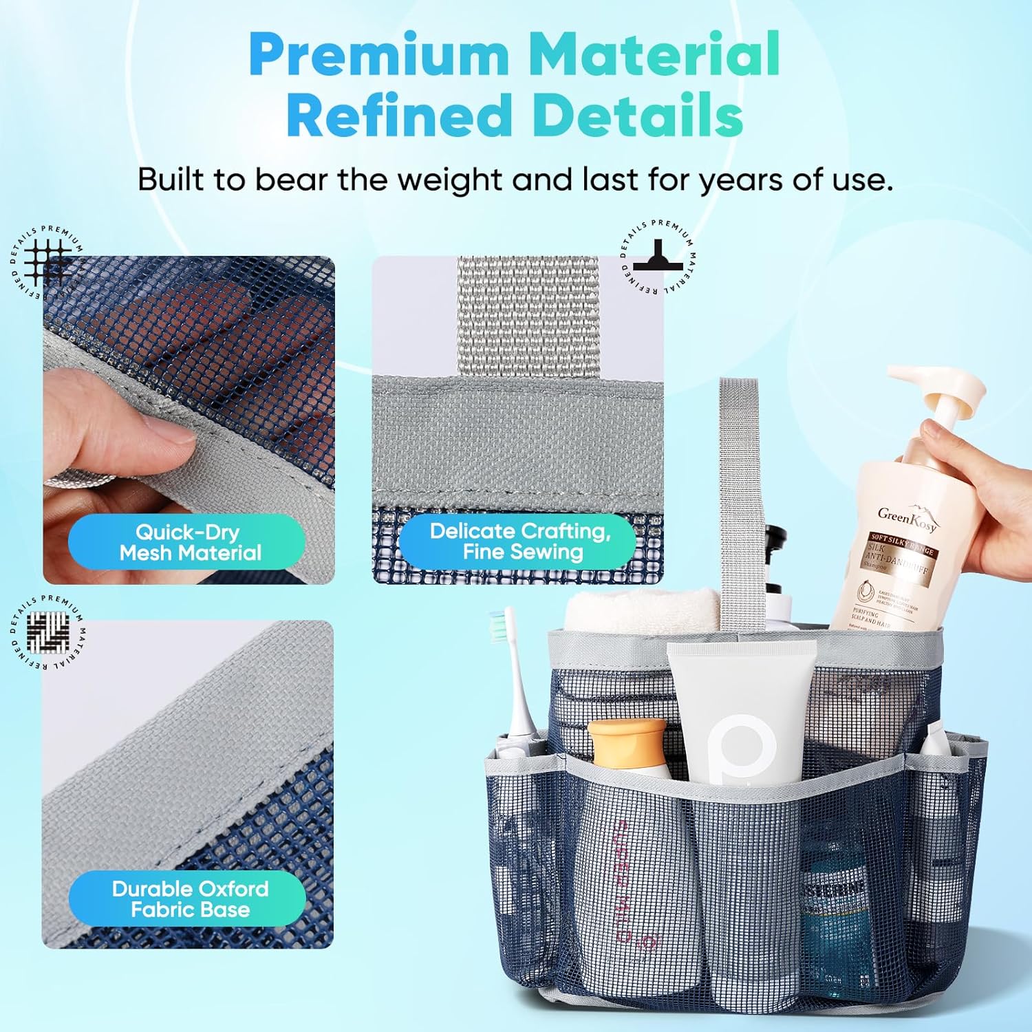 EUDELE Mesh Shower Caddy Portable with 8 Pockets