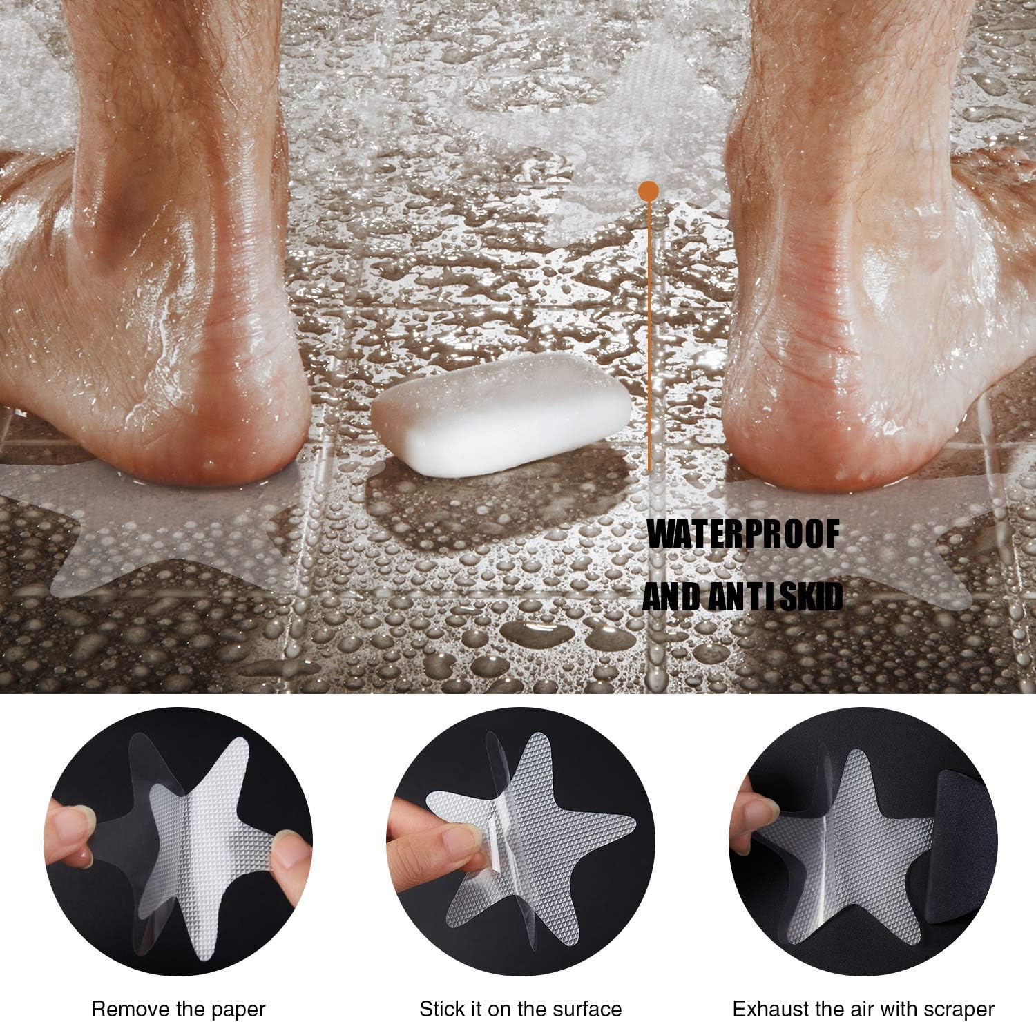 Clear Anti-Slip Starfish Bathtub Stickers 24PCS with Scraper