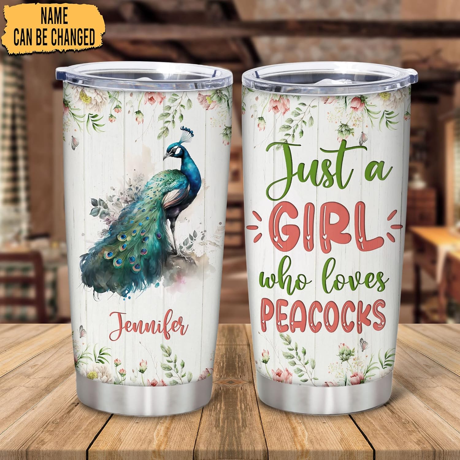 Hyturtle Personalized Peacock Tumbler 20oz With Lid