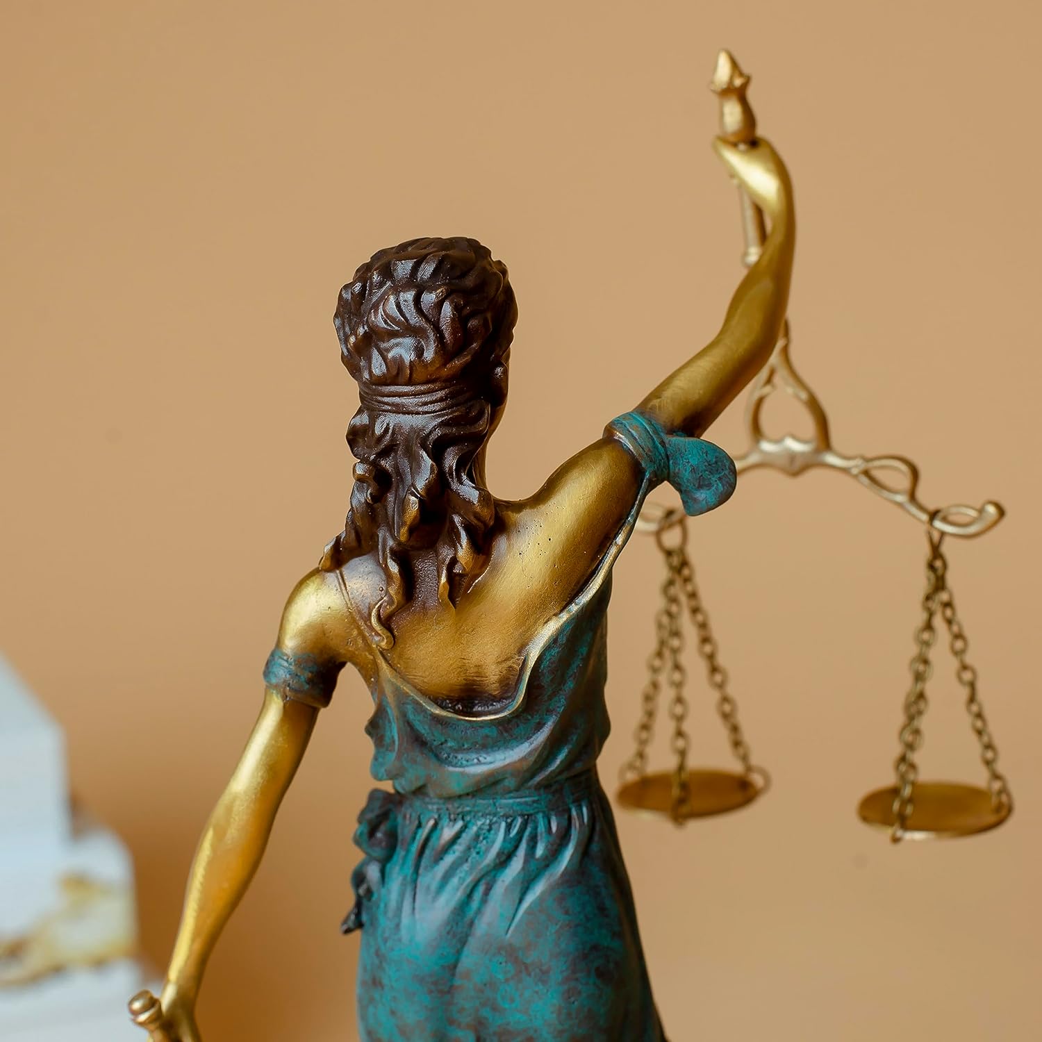 R REALONG Bronze Blind Justice Statue 11 Law Figure Office Desk Sculpture