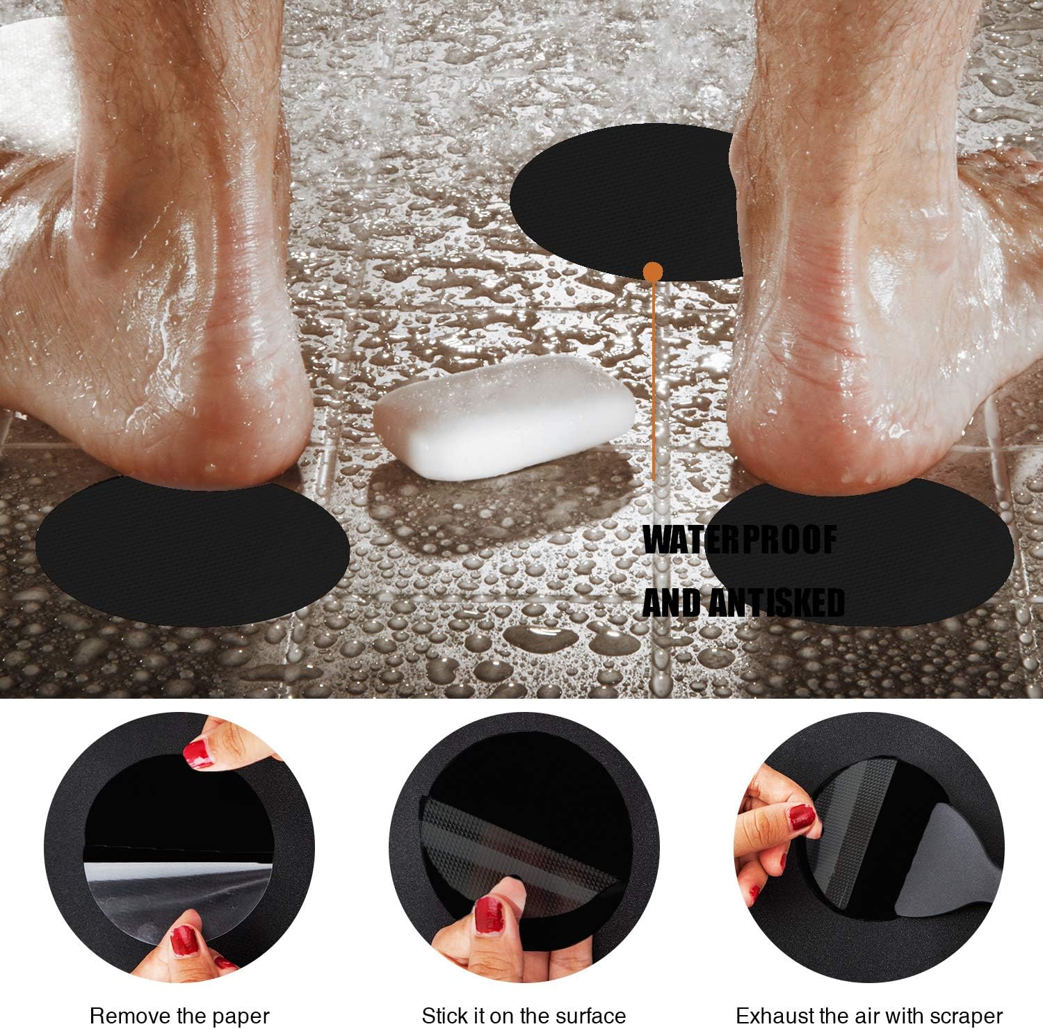 Non-Slip Bathtub Stickers with Silicone Scraper 24pcs Black